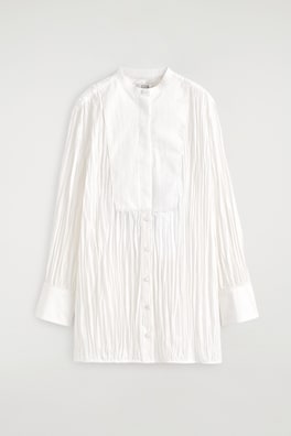 BIB-FRONT CRINKLED-COTTON SHIRT — WHITE 10