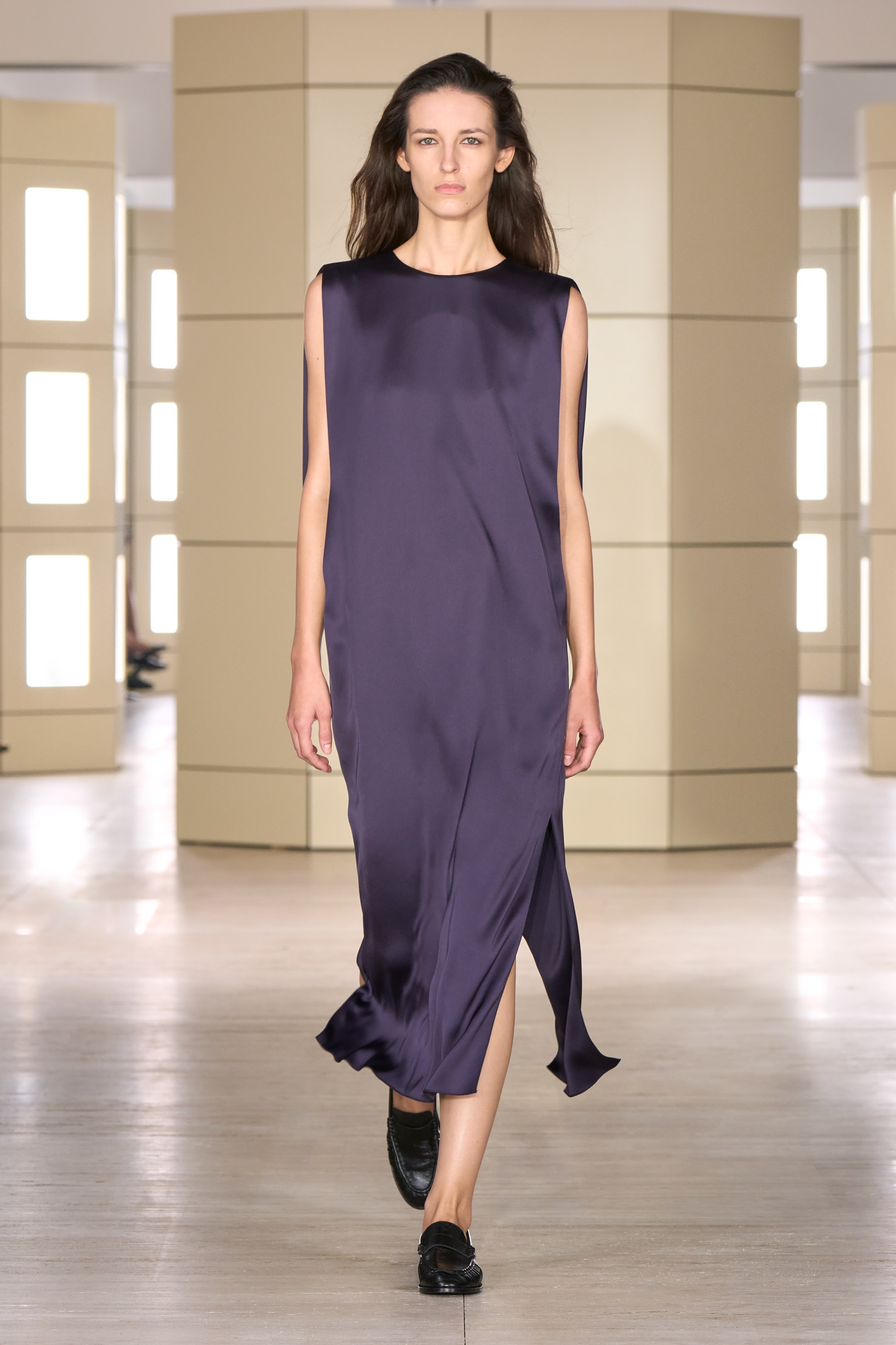 DRAPED OPEN-BACK MATTE-SATIN DRESS - AUBERGINE | COS US