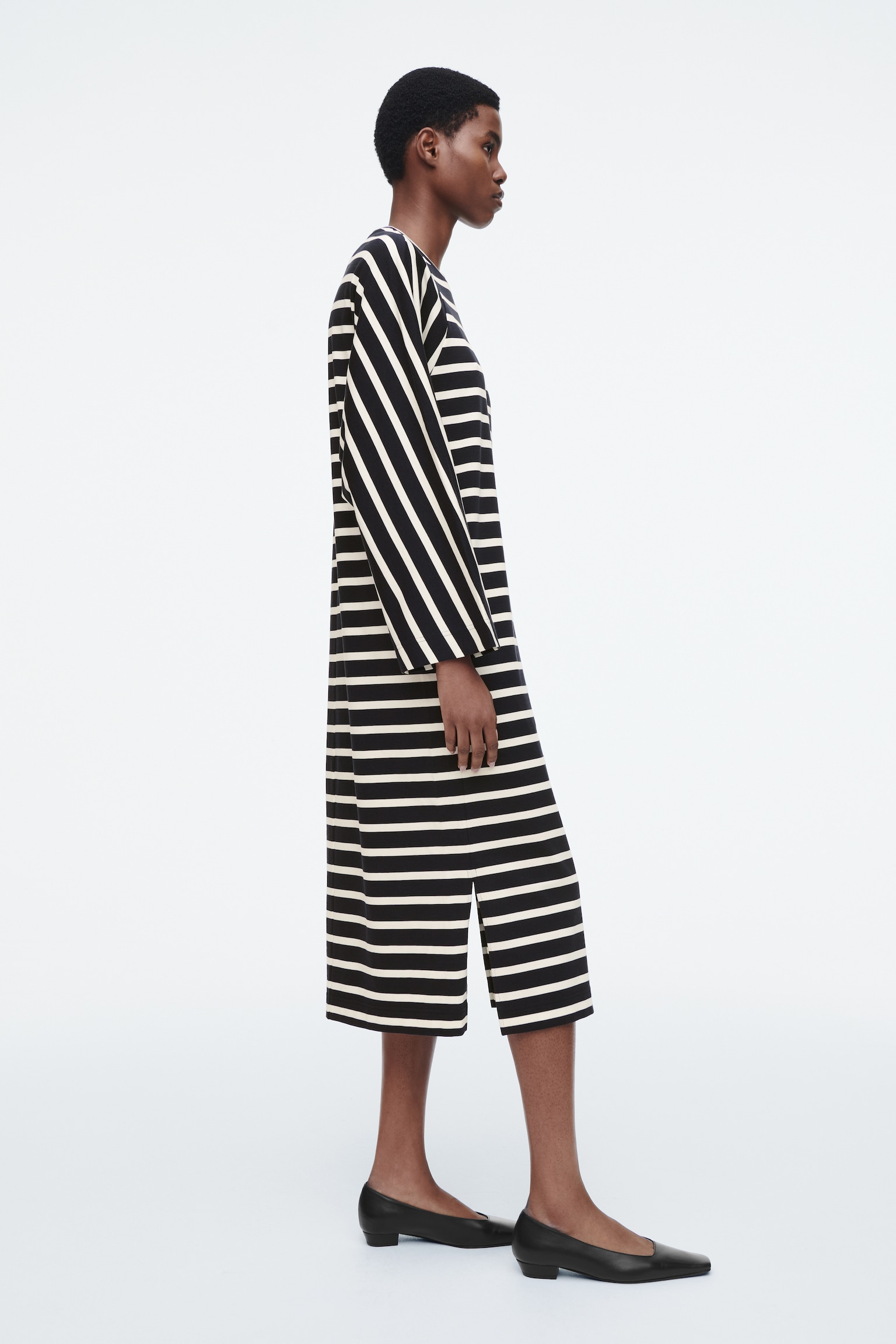 VESTIDO MIDI RECTO DE ALGODÓN - AZUL MARINO / A RAYAS/NEGRO - 5