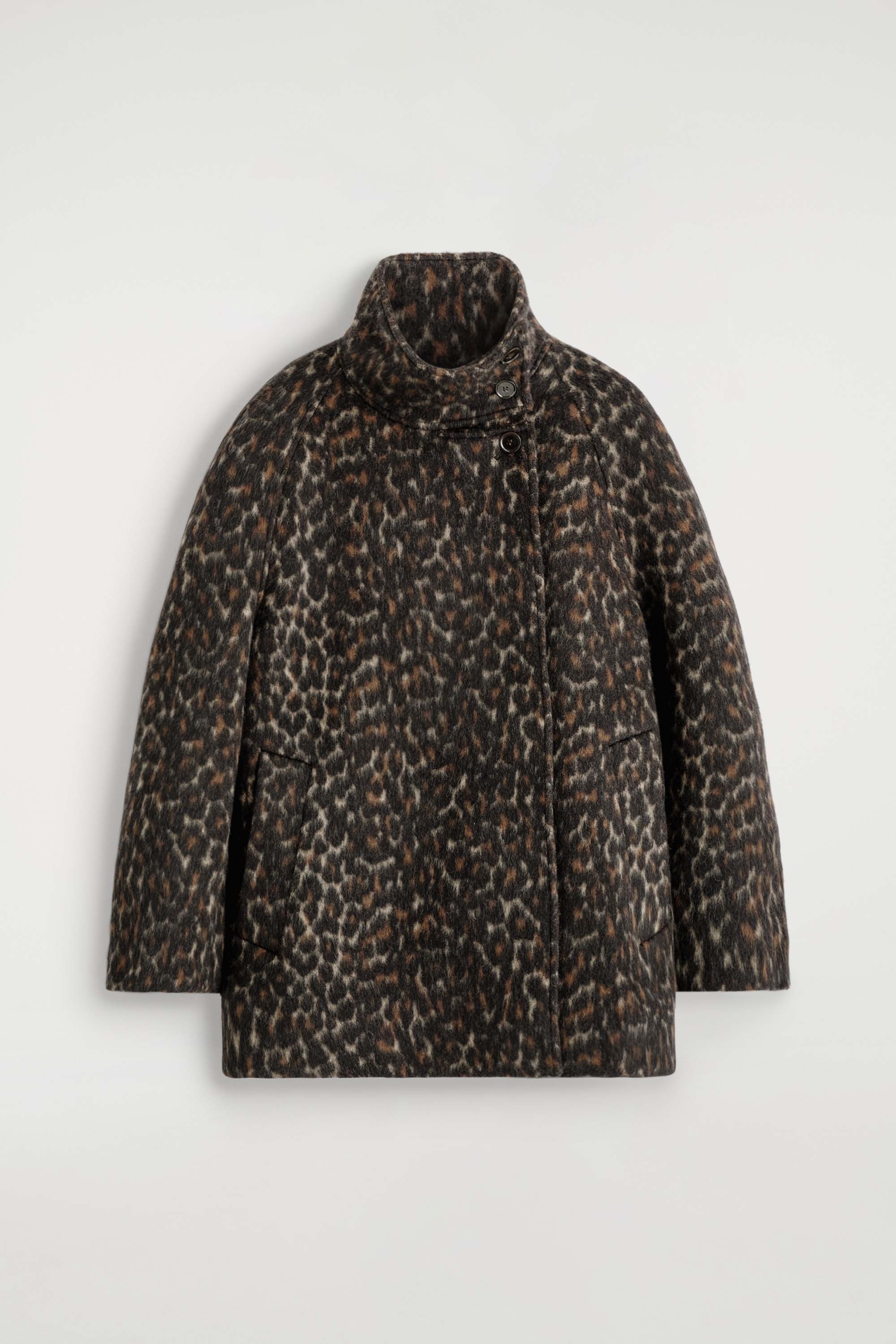 ABRIGO CUELLO ALTO MEZCLA LANA ESTAMPADO LEOPARDO