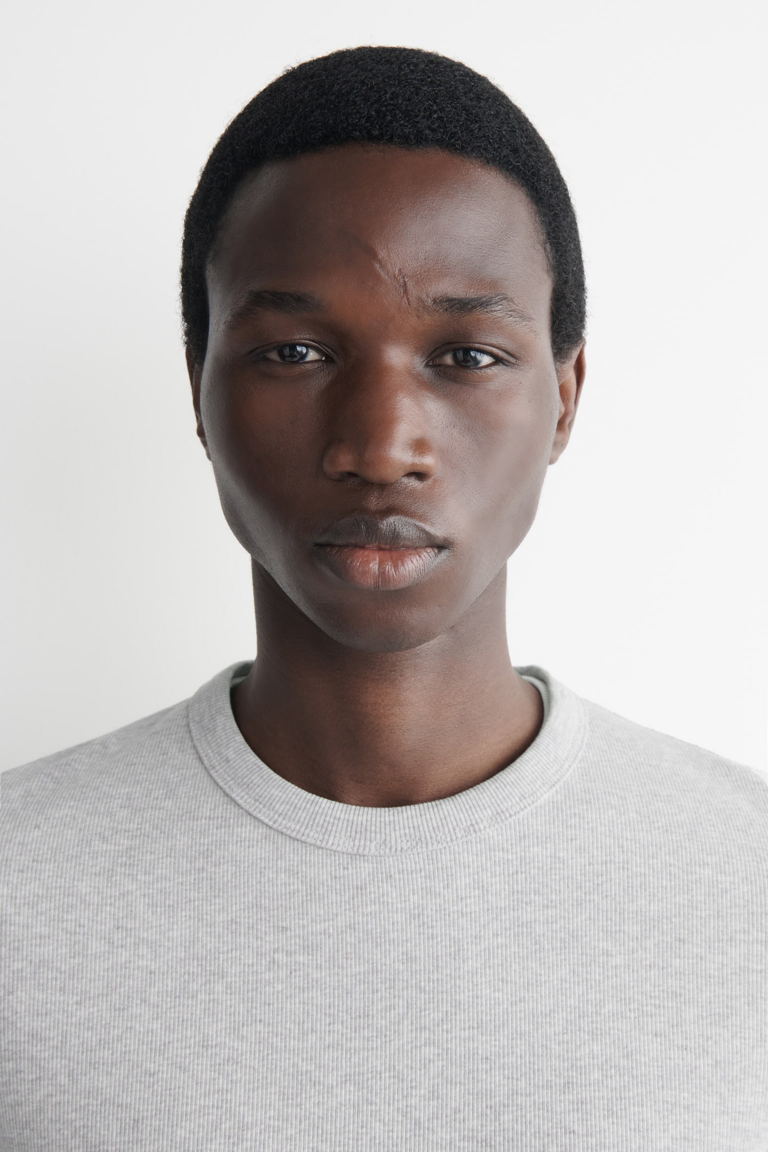 Smal ribbet bomulls-T-skjorte-Lys grå - 7