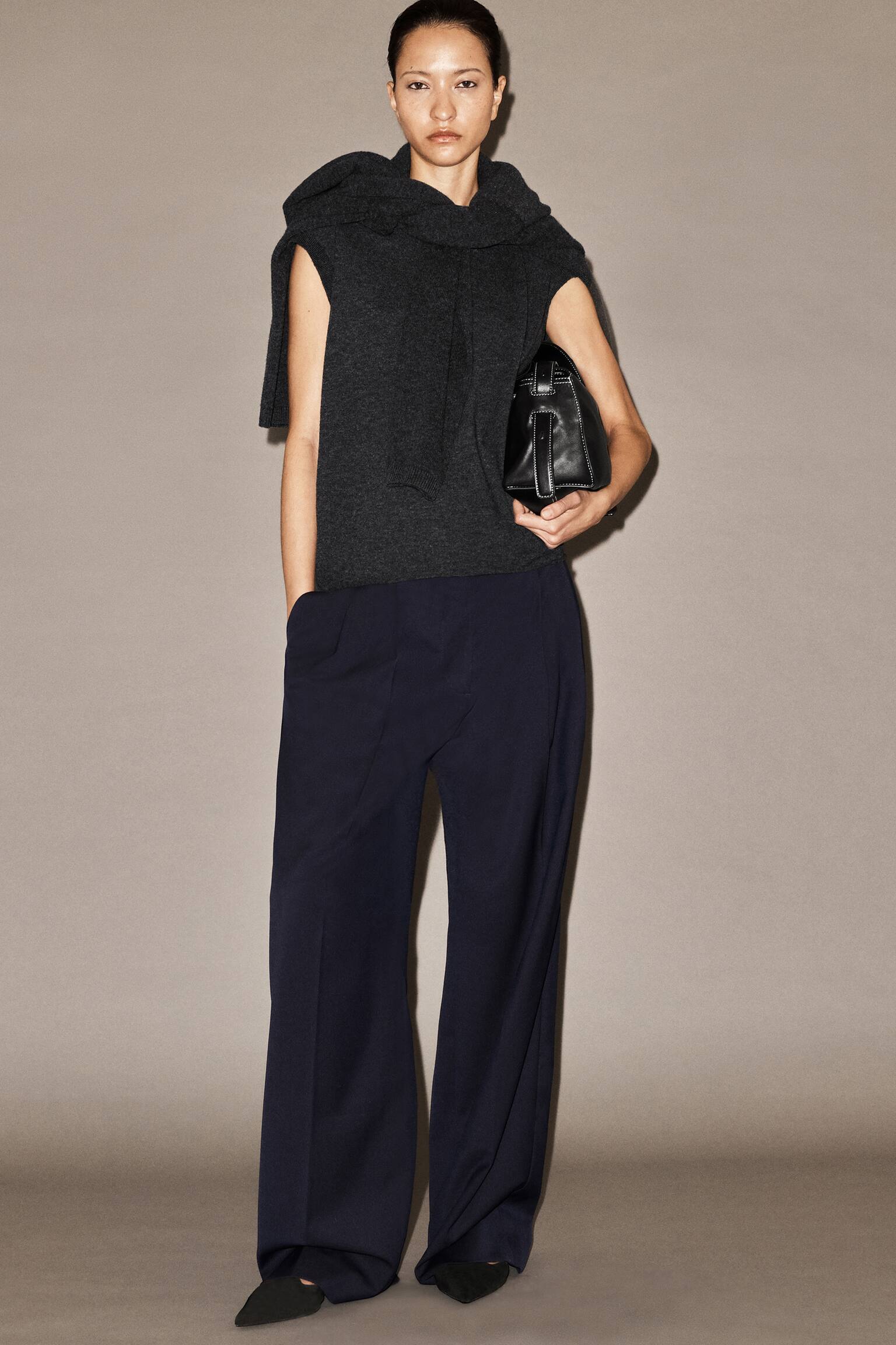 RELAXTE TWILL WIJDE BROEK - MARINEBLAUW/ZWART - 6