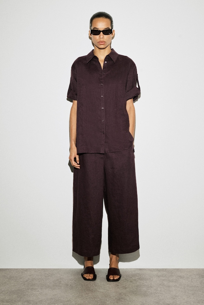 LINEN CULOTTES — BURGUNDY