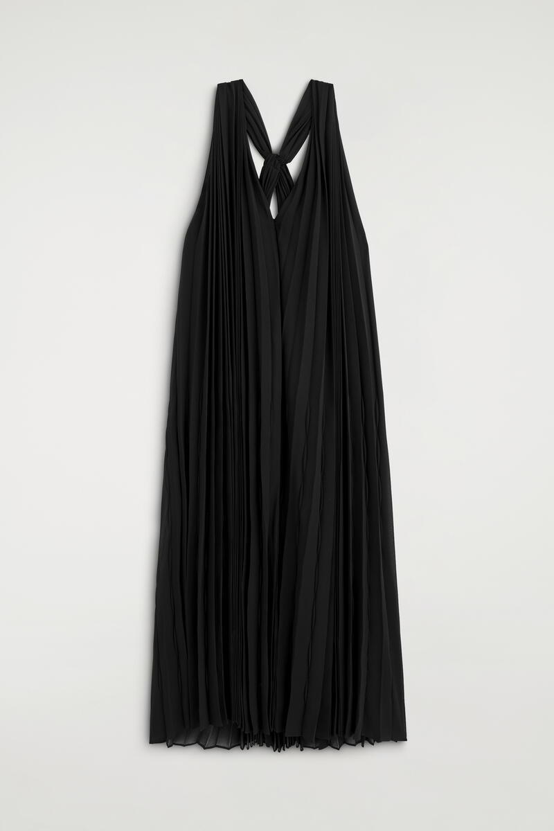 COS Tie-Detail Pleated Georgette Maxi Dress Black Women's Size 44