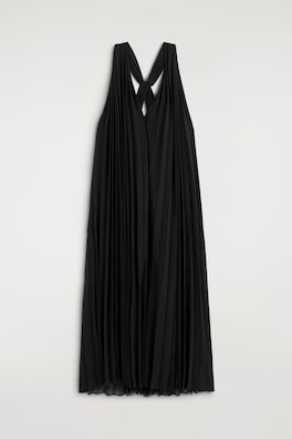 TIE-DETAIL PLEATED GEORGETTE MAXI DRESS — BLACK 8