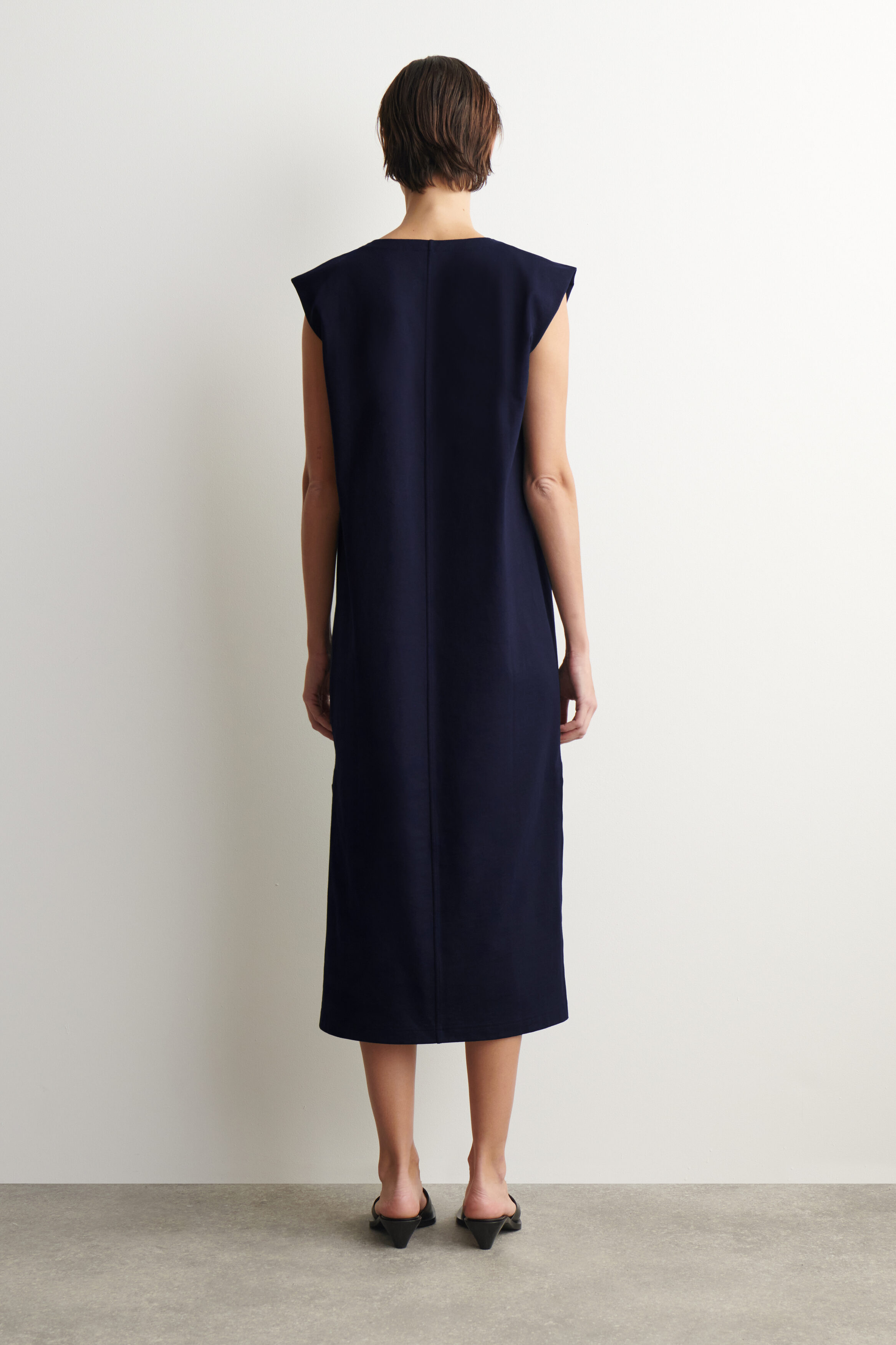 FOLDED-SHOULDER COTTON-JERSEY MIDI DRESS - NAVY | COS US