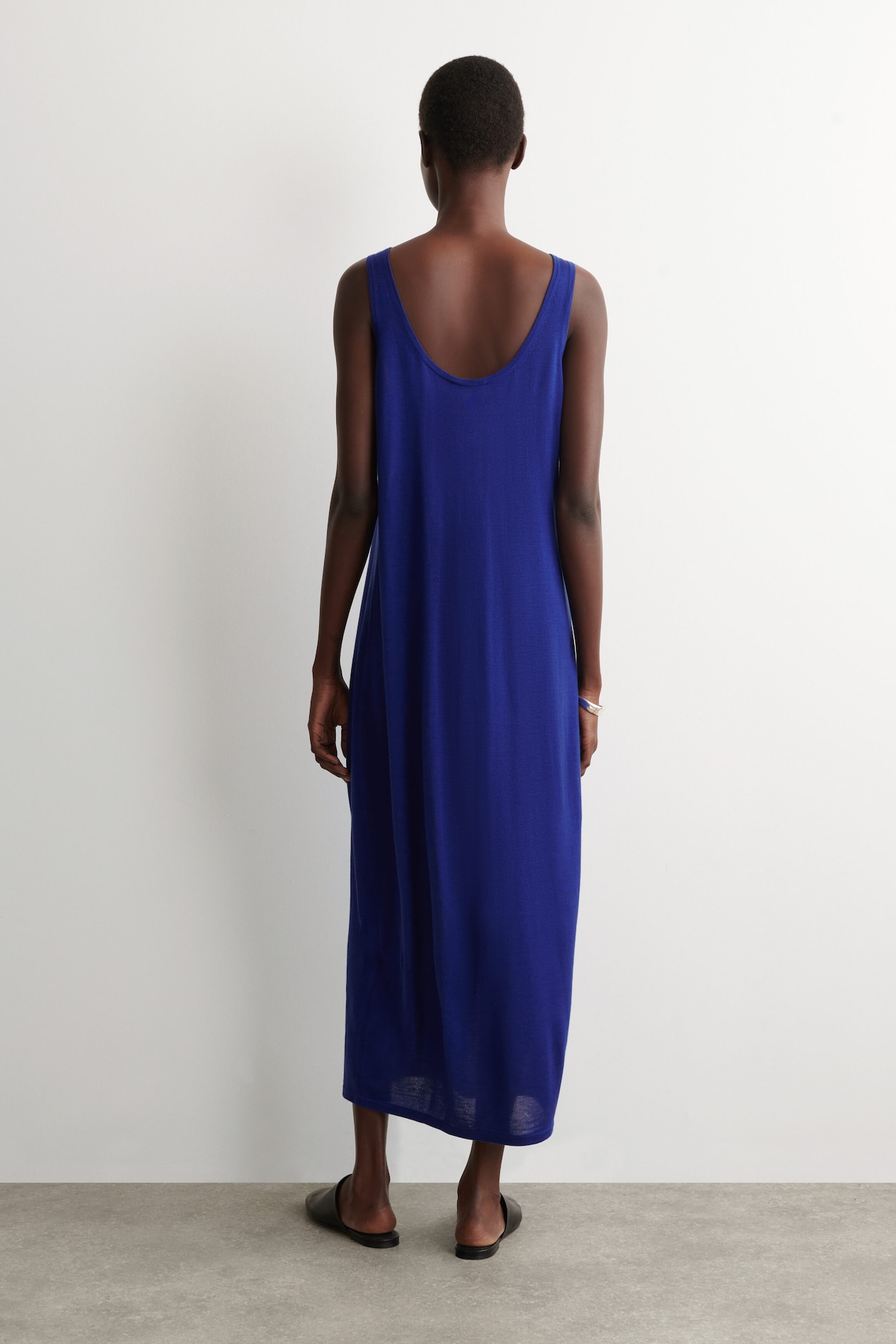 ROUNDED MERINO WOOL MAXI DRESS — COBALT BLUE