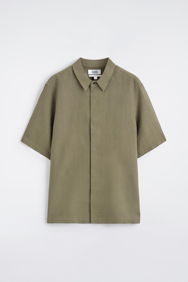 Linen Short-Sleeved Shirt in Beige