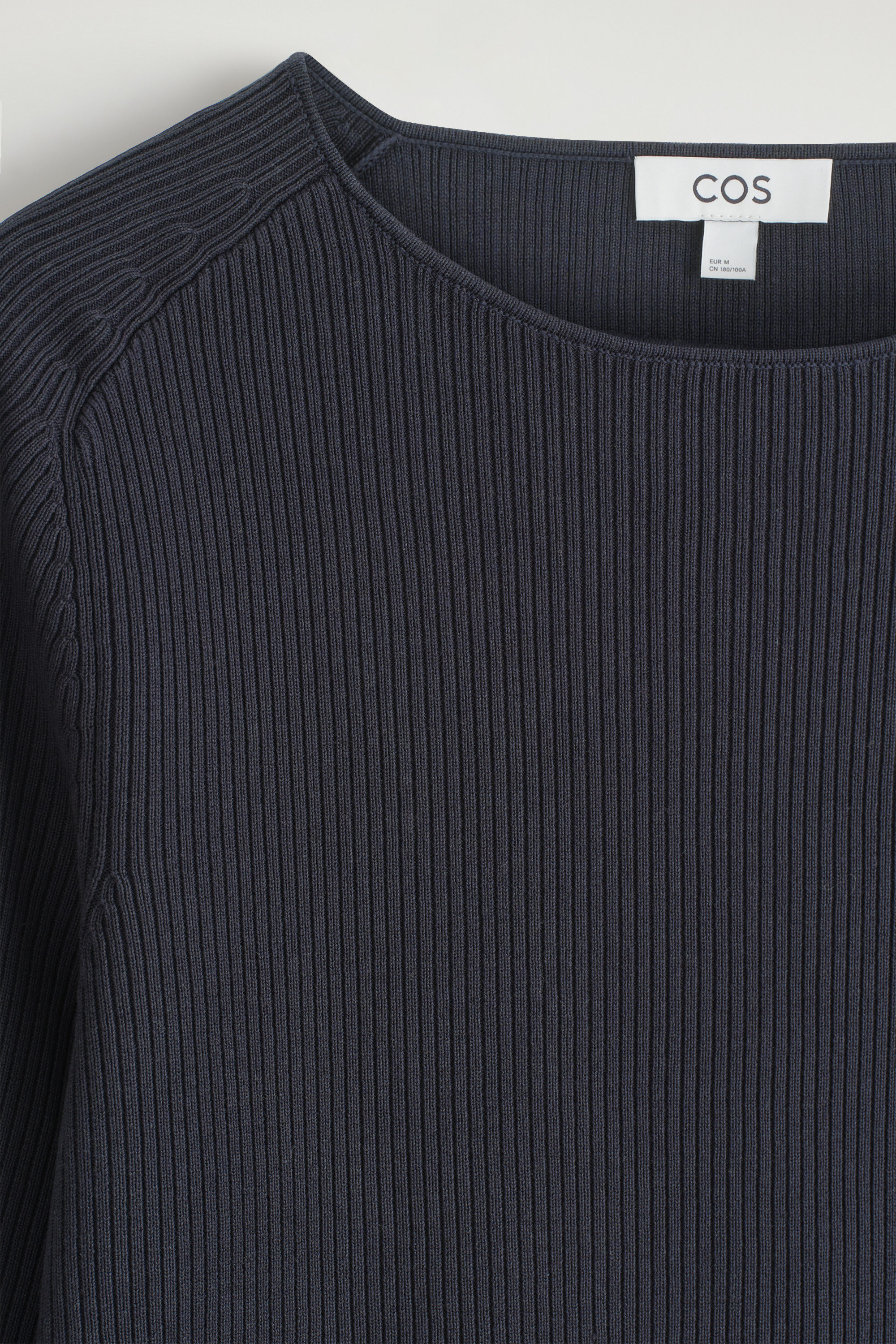 RIBBED-KNIT BOAT-NECK T-SHIRT - NAVY | COS