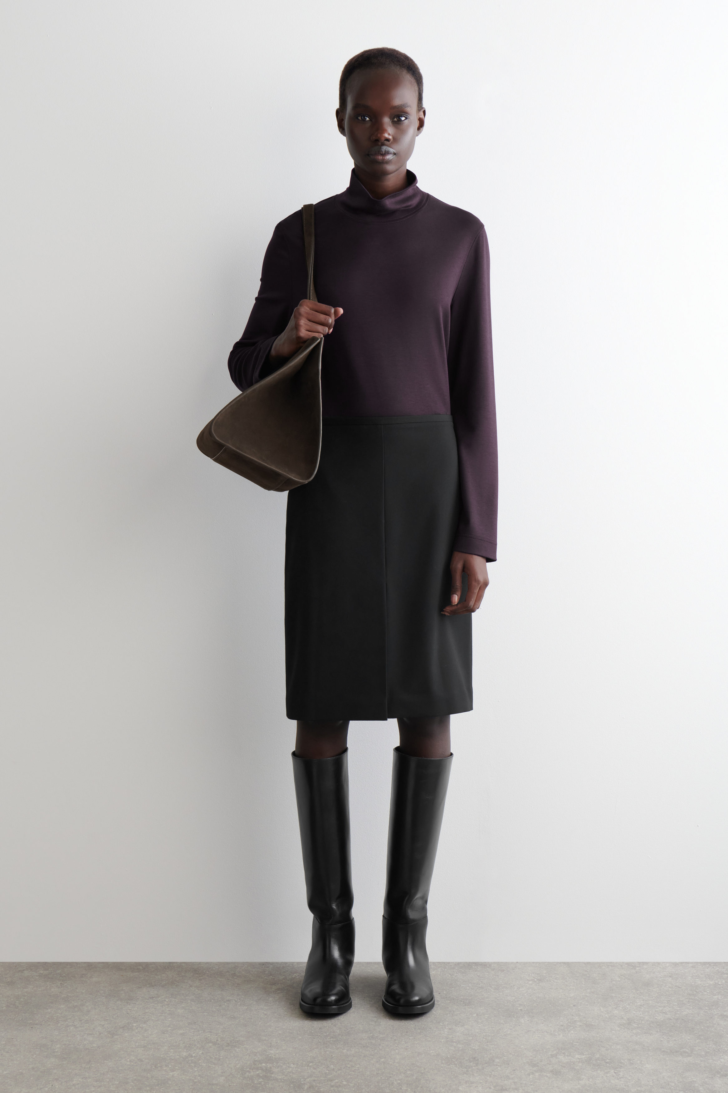 HIGH-NECK JERSEY TOP - DARK PURPLE | COS
