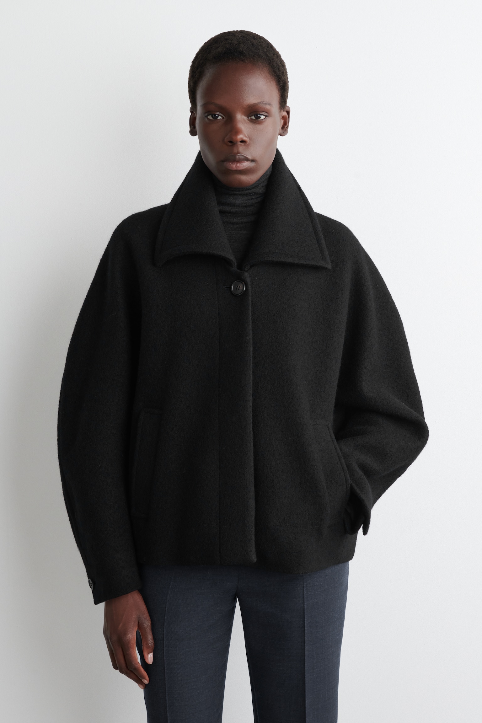 OVERSIZED BOILED-WOOL JACKET - BLACK - 8