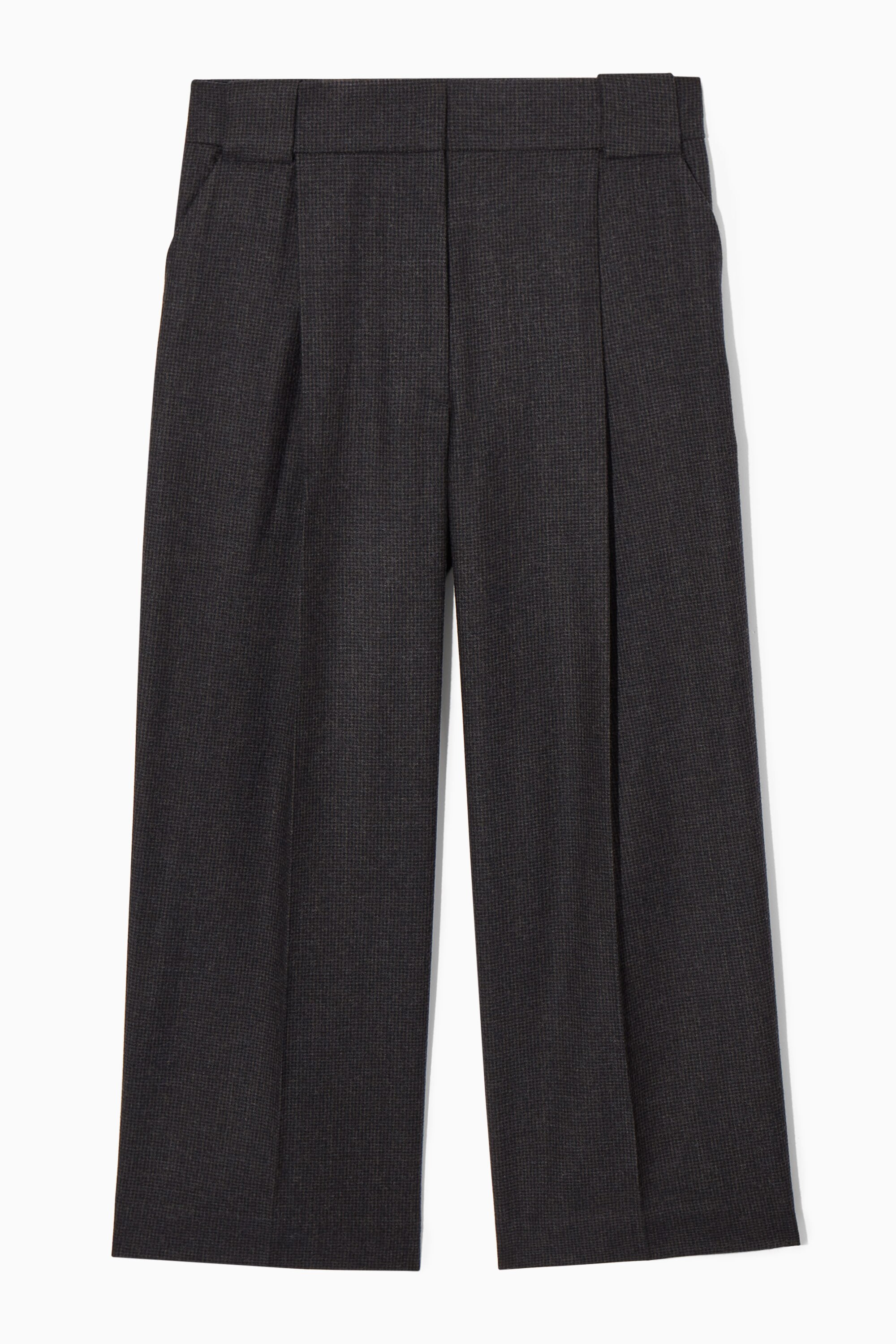 REGULAR WOOL-FLANNEL WIDE-LEG CULOTTES - DARK GREY / CHECKED