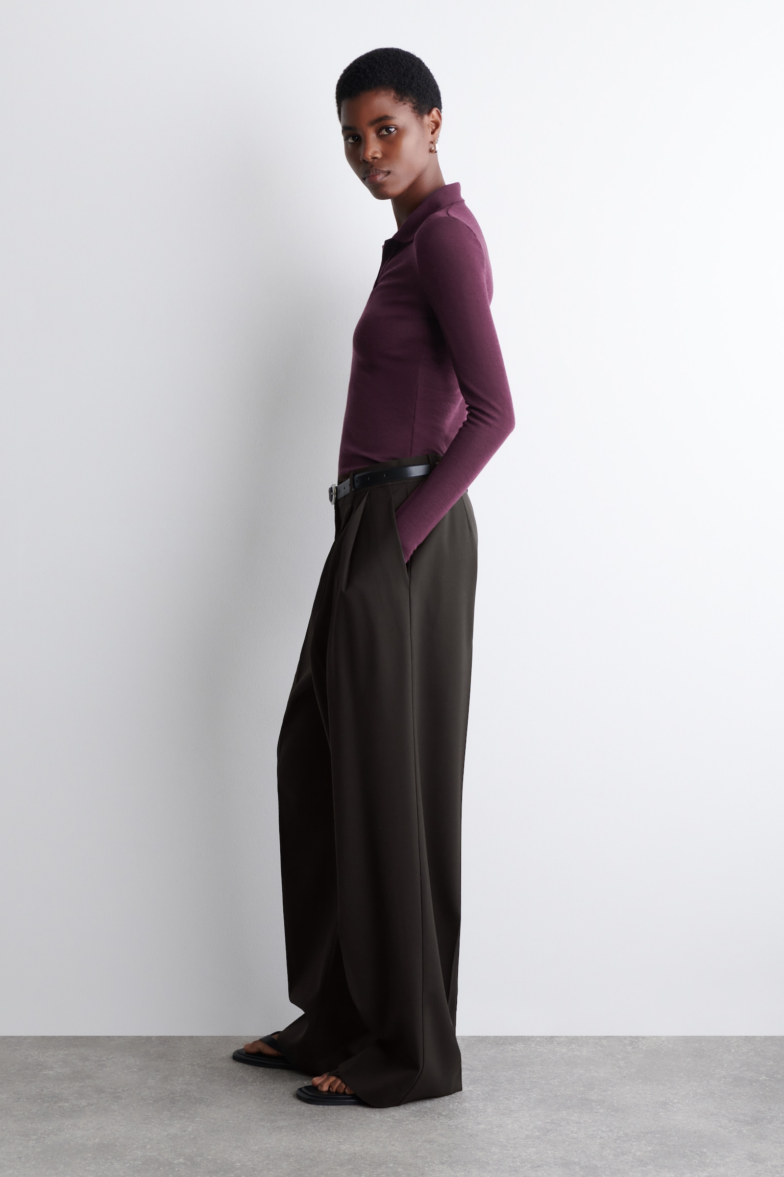 TRICOU POLO DIN LÂNĂ MERINO - BURGUND MELANJ/NEGRU - 5