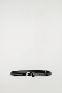 TOPSTITCHED SLIM LEATHER BELT — CARBON 3