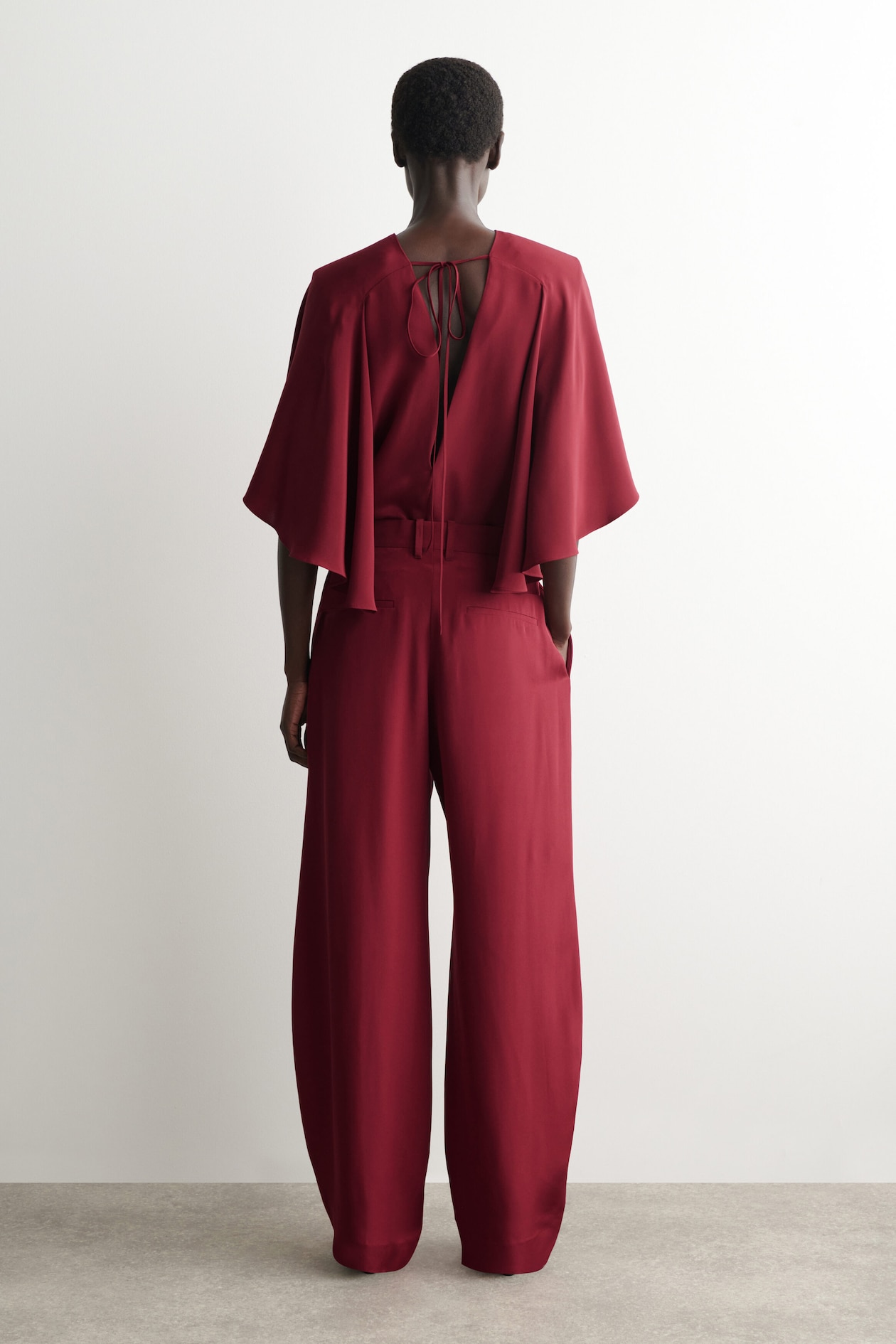 SILK TULIP PANTS — CRIMSON