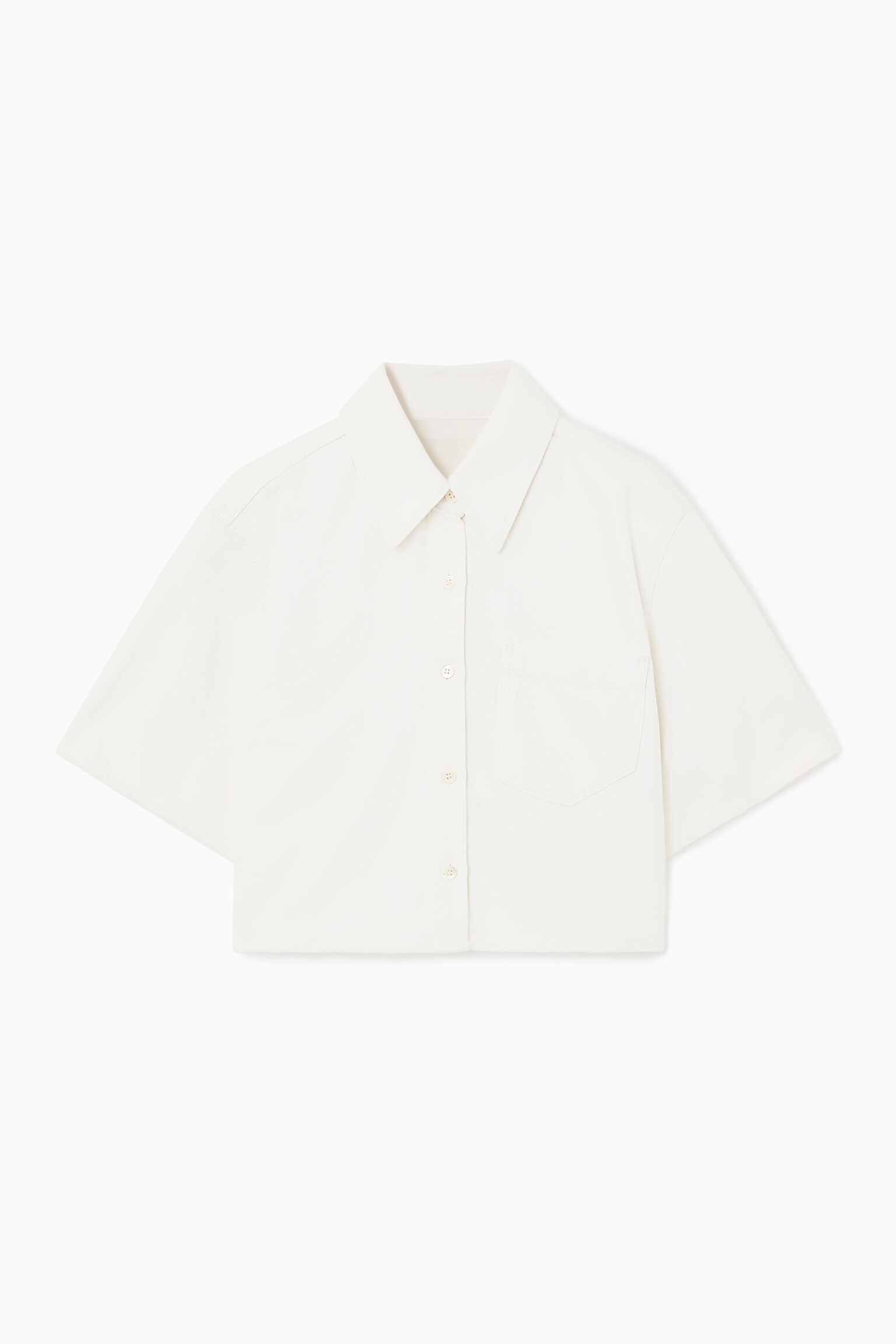 CROPPED SHORT-SLEEVED DENIM SHIRT - OFF-WHITE