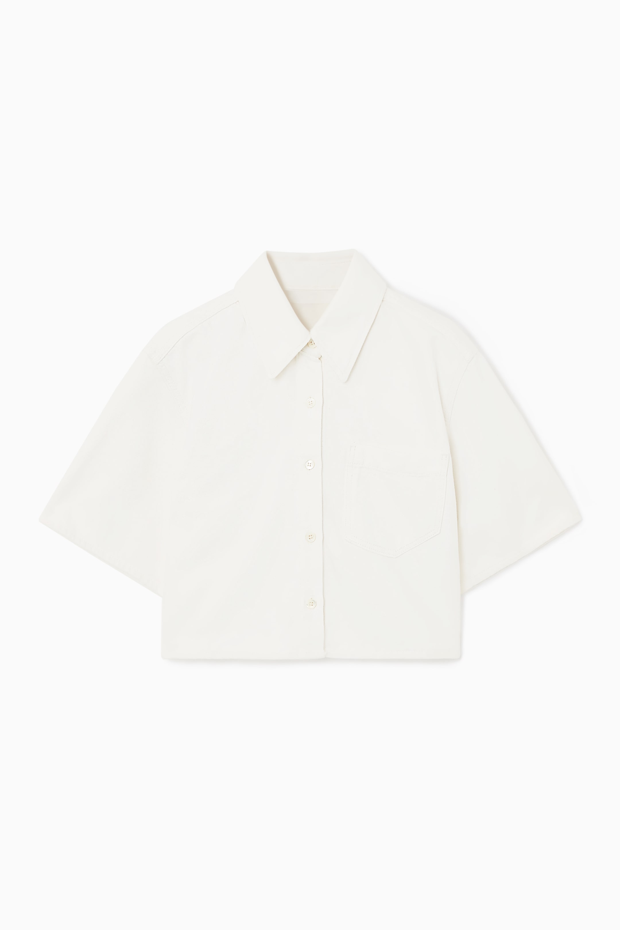 Ingrandisci l'immagine: CROPPED SHORT-SLEEVED DENIM SHIRT - OFF-WHITE - DONNA | H&M CH 1