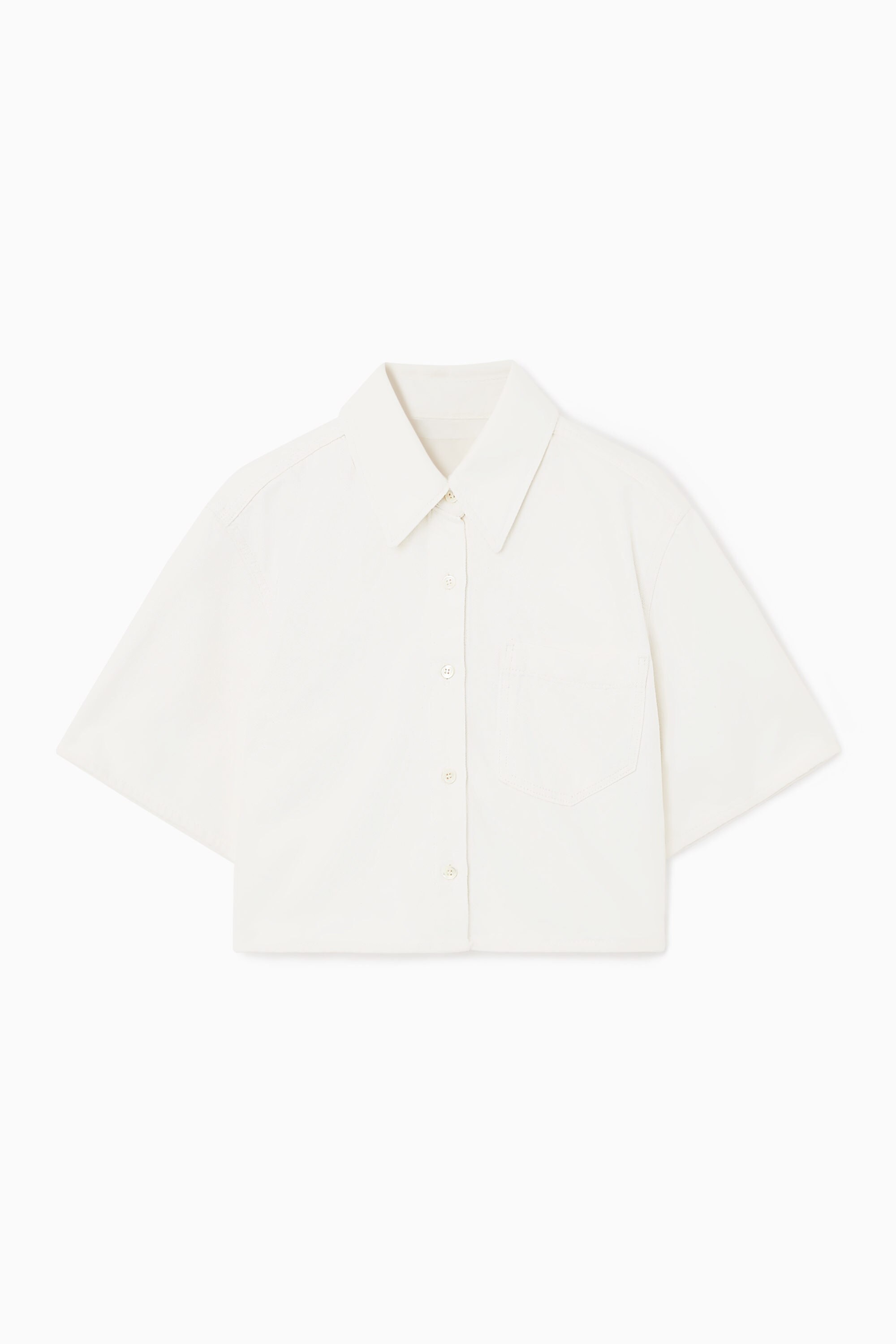 CROPPED SHORT-SLEEVED DENIM SHIRT - OFF-WHITE | COS