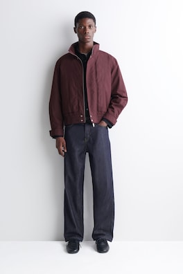 PADDED MOCK-NECK BOMBER JACKET — BURGUNDY 2