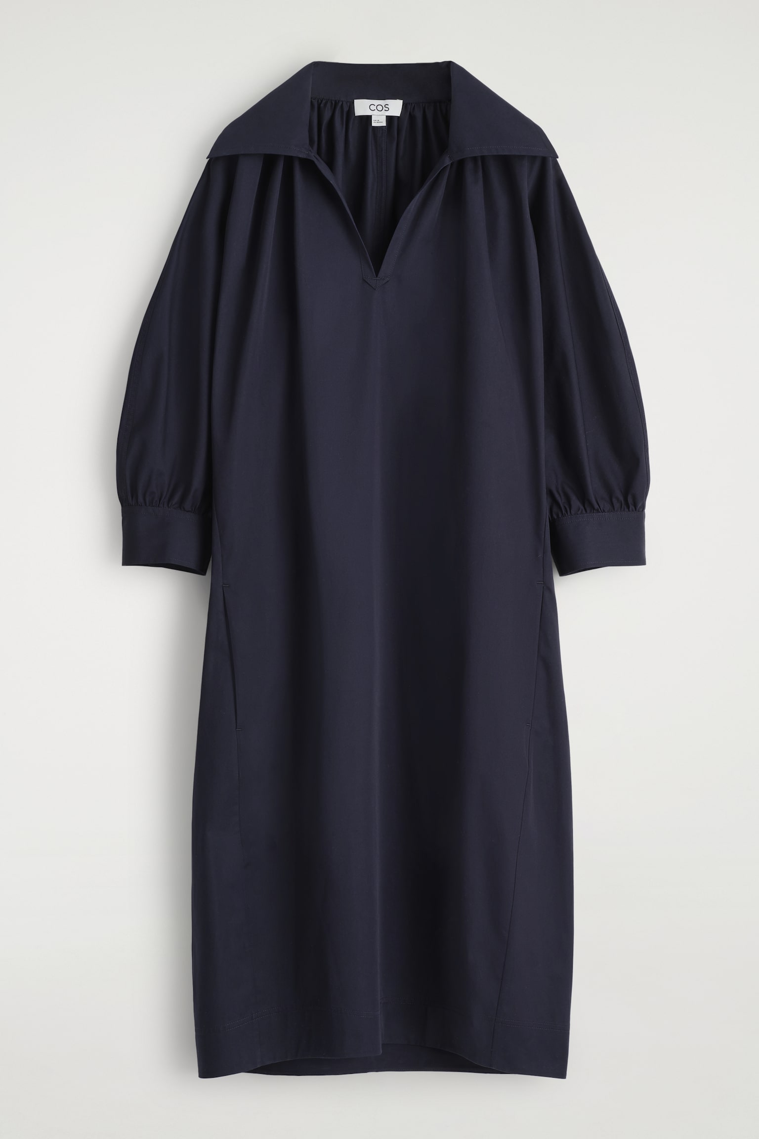ROBE-CHEMISE MIDI EN COTON FRONCÉ - BLEU MARINE - 2