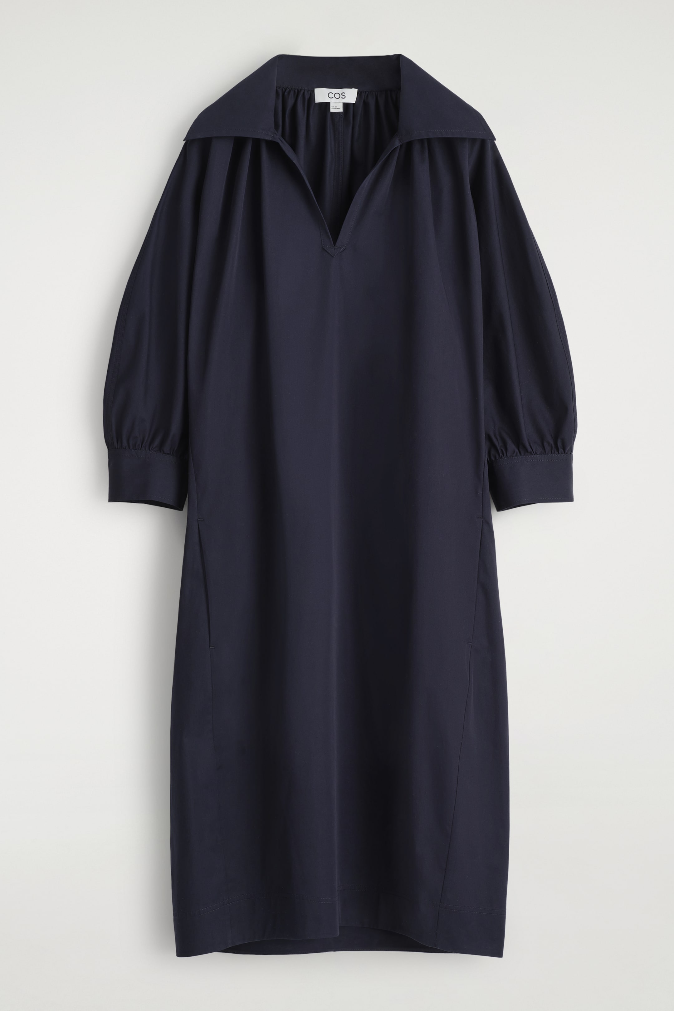 Grotere afbeelding bekijken: GEGATHERDE KATOENEN MIDI-JURK - MARINEBLAUW - DAMES | H&M NL 5