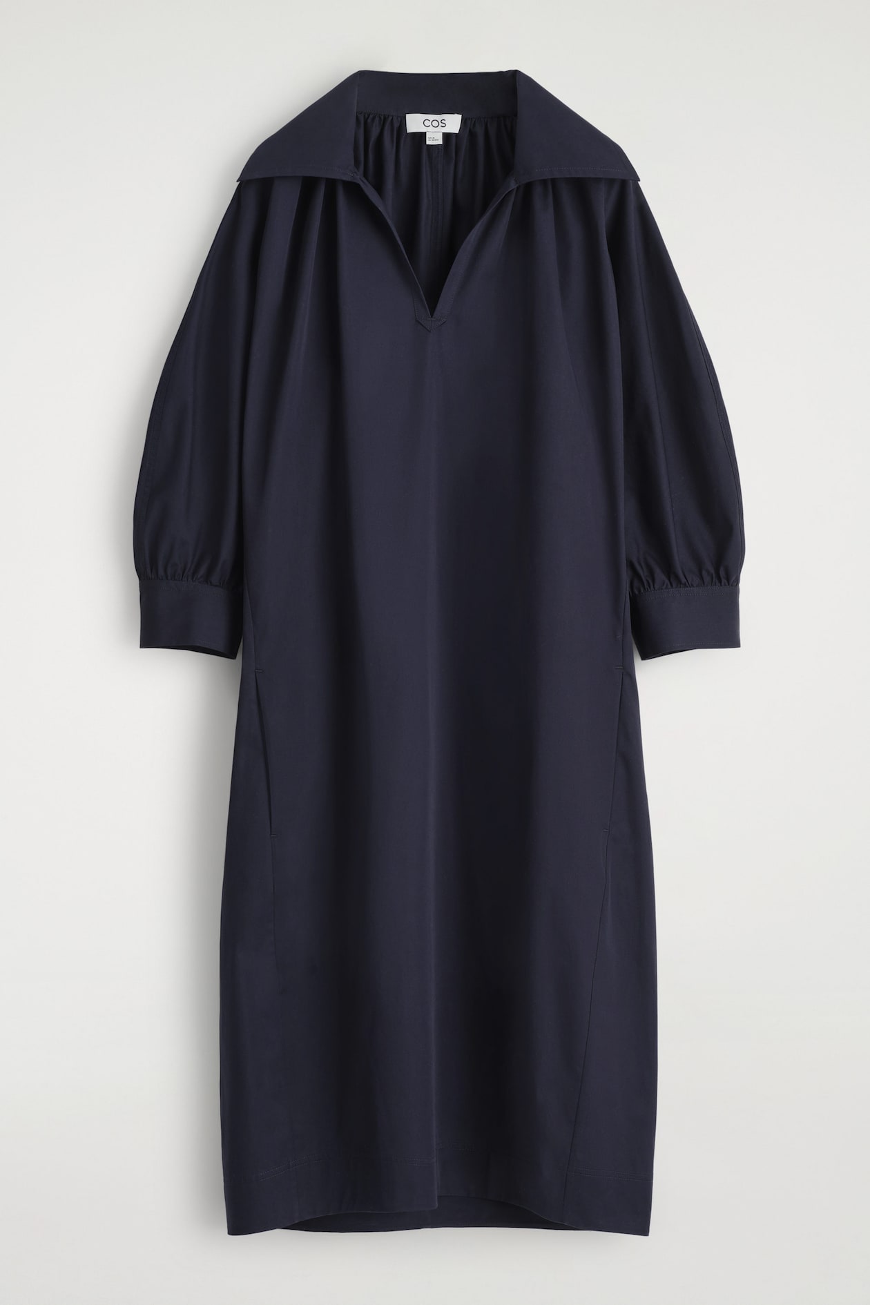 GATHERED COTTON MIDI SHIRT DRESS - NAVY | COS