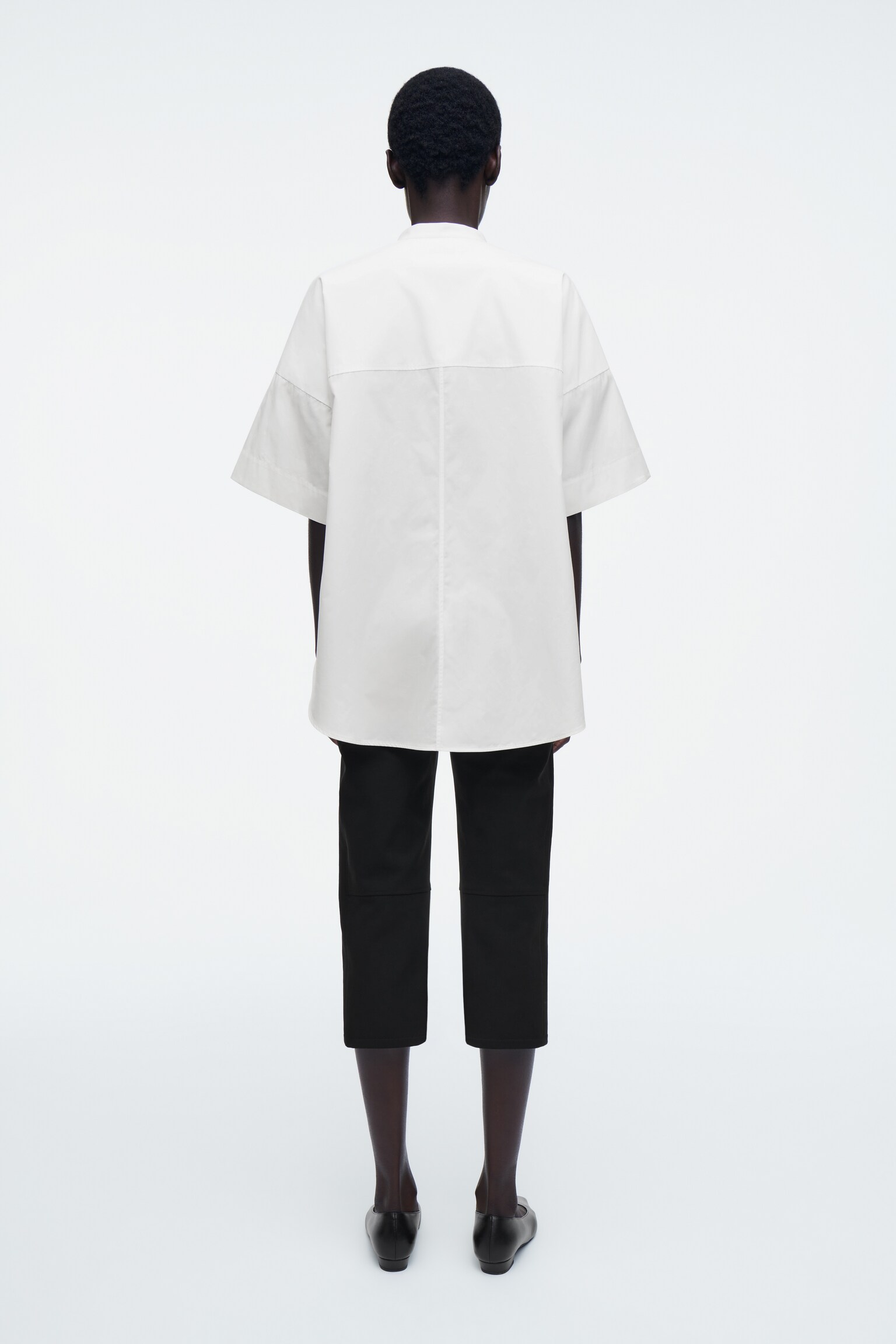CHEMISE OVERSIZE À OURLET ARRONDI EN COTON - BLANC/VERT - 4