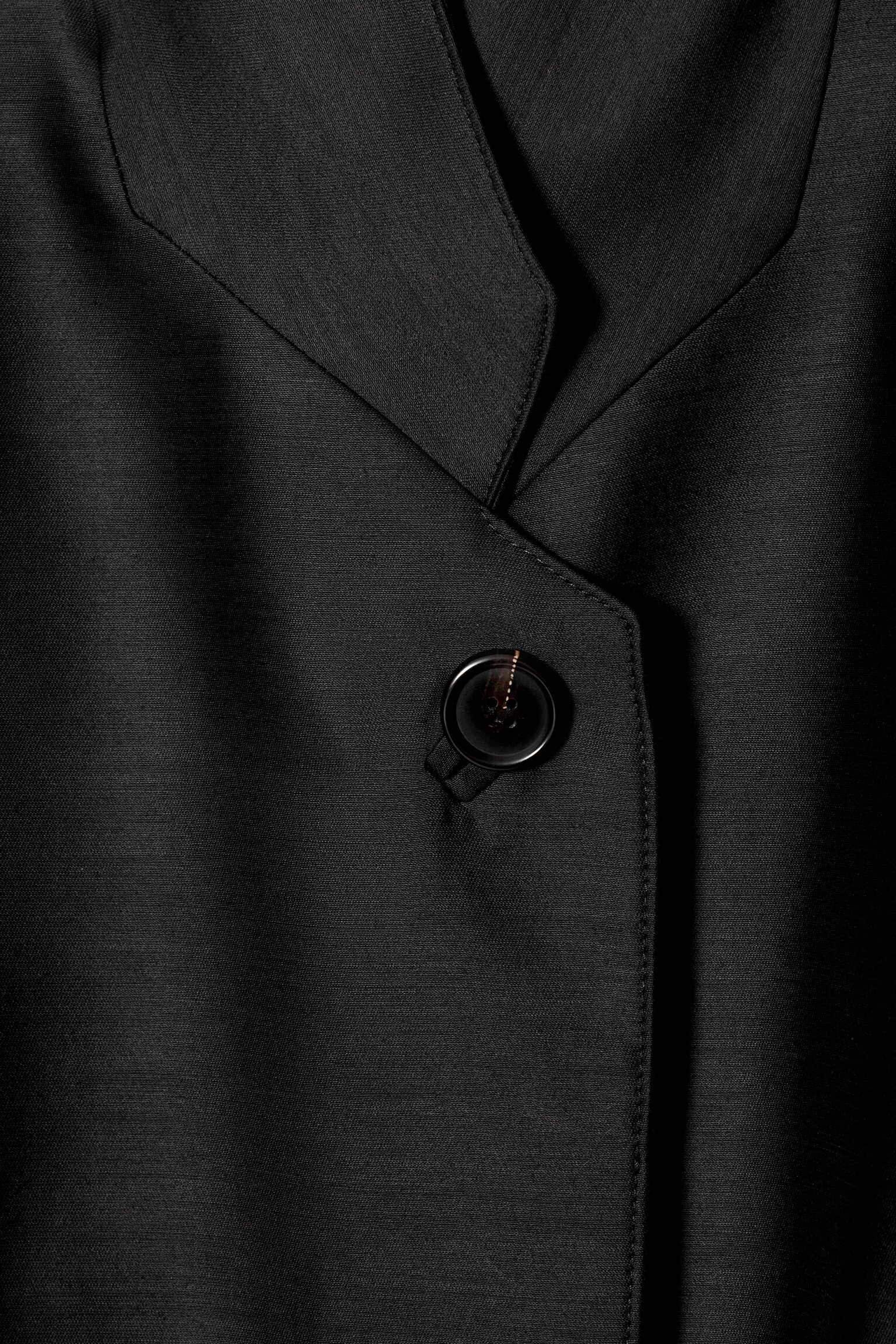 SINGLE-BREASTED WOOL-SATIN COAT - BLACK - 8