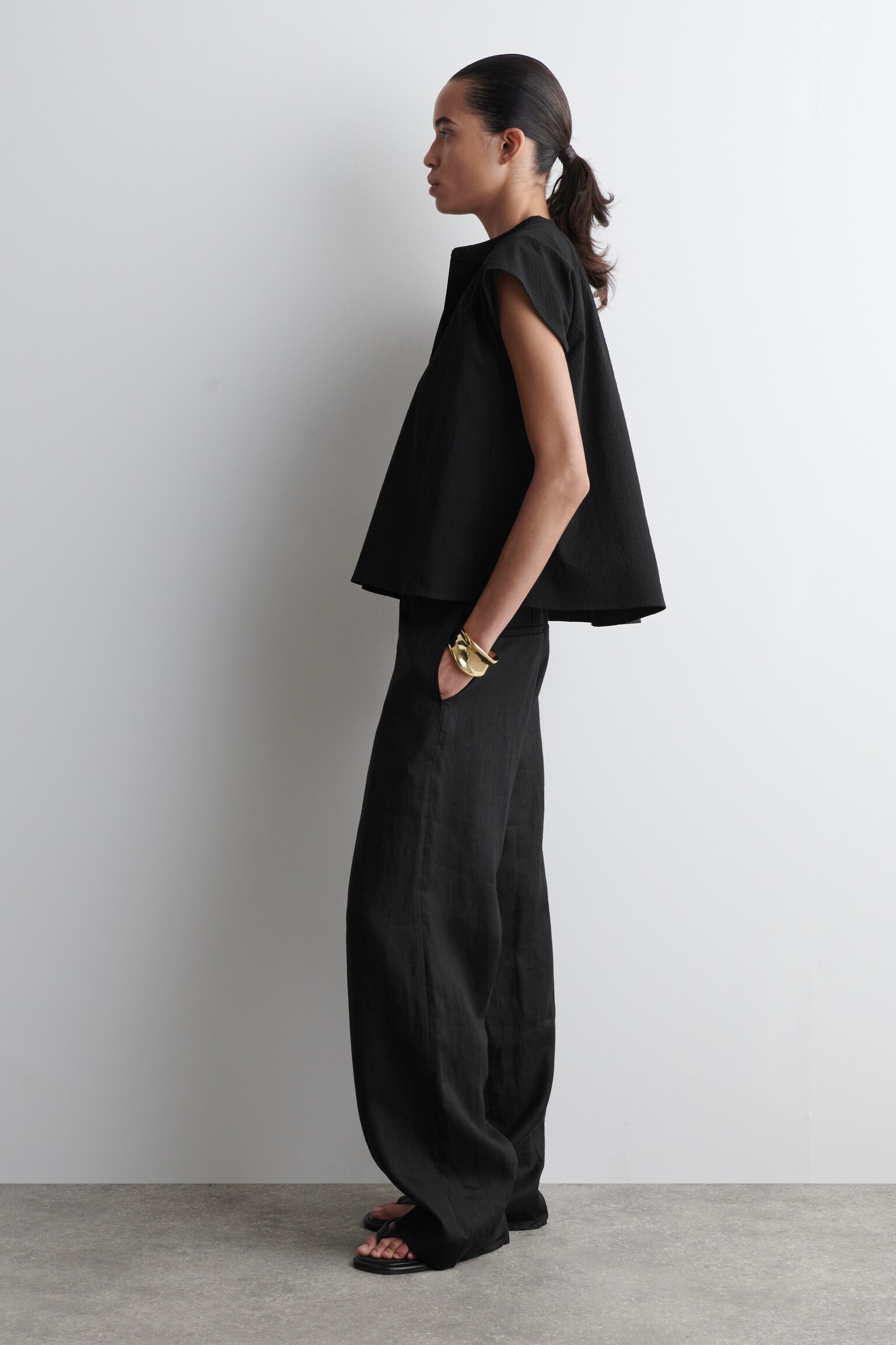 BLOUSE FRONCÉE COL OFFICIER - NOIR - 7