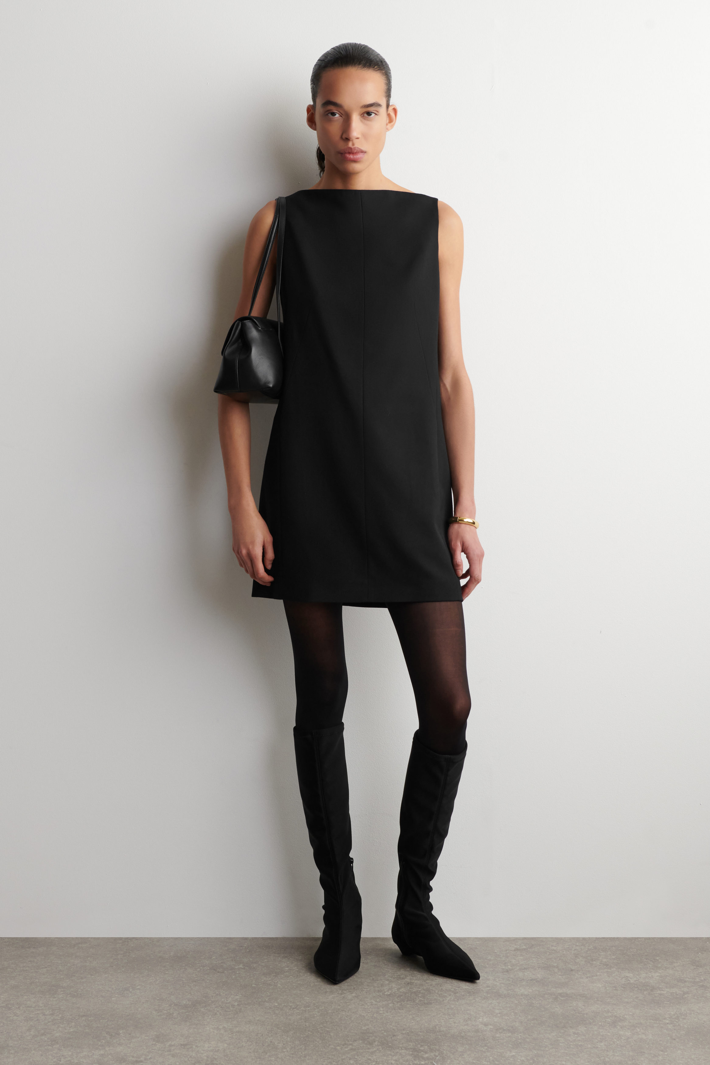 TAILORED MERINO WOOL-BLEND MINI DRESS - BLACK | COS US