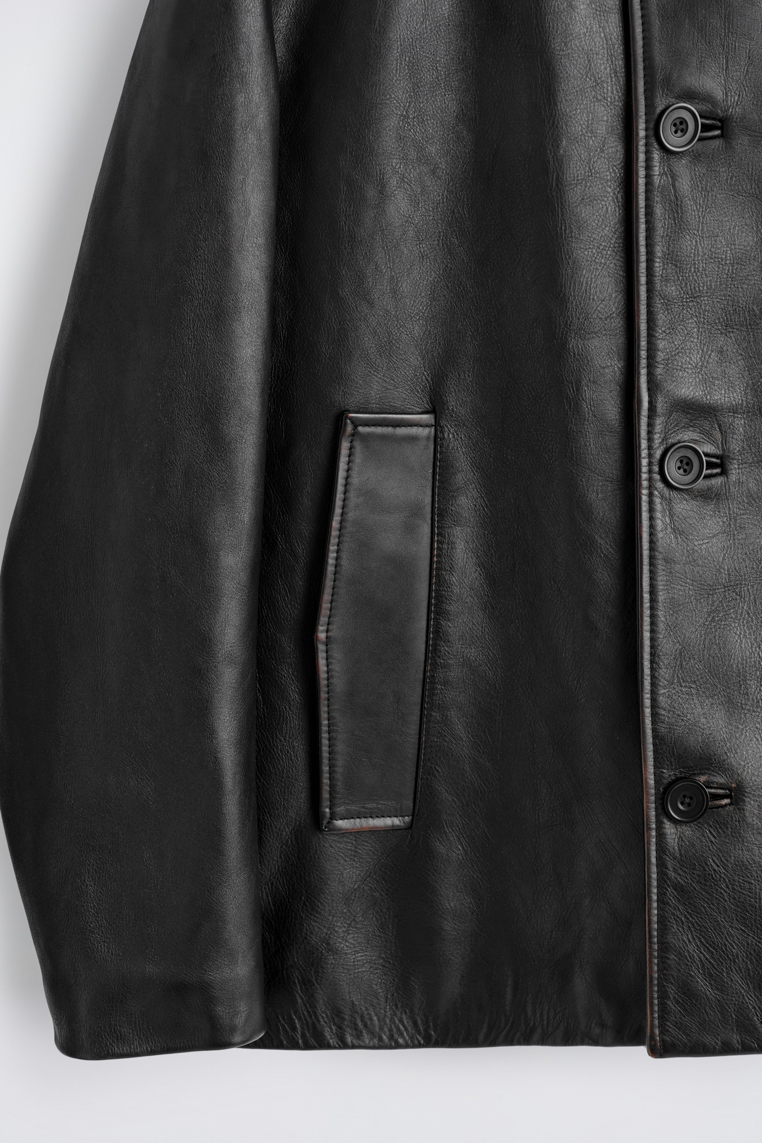 BURNISHED-LEATHER JACKET - BLACK - 6