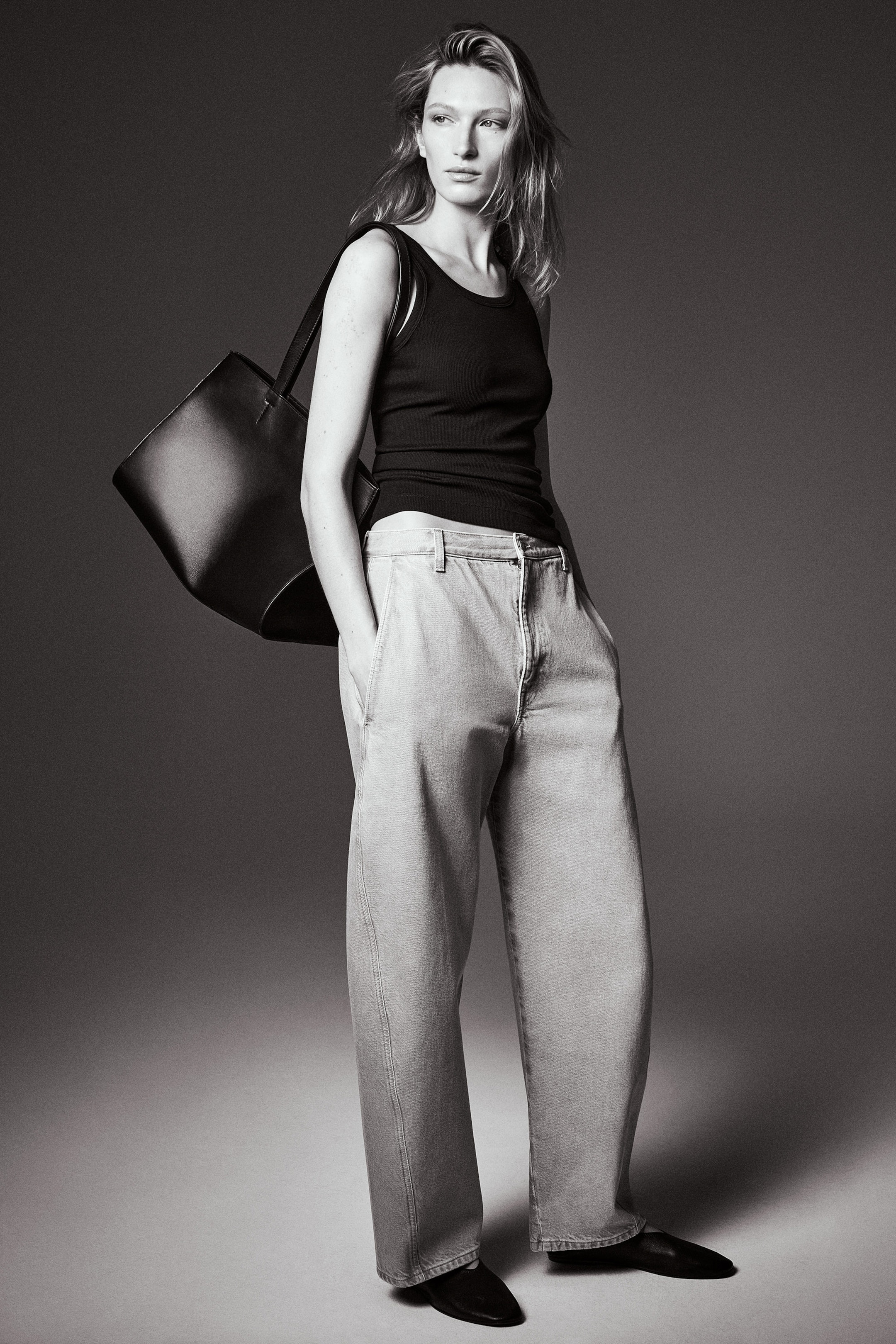 DENIM BARREL-LEG PANTS