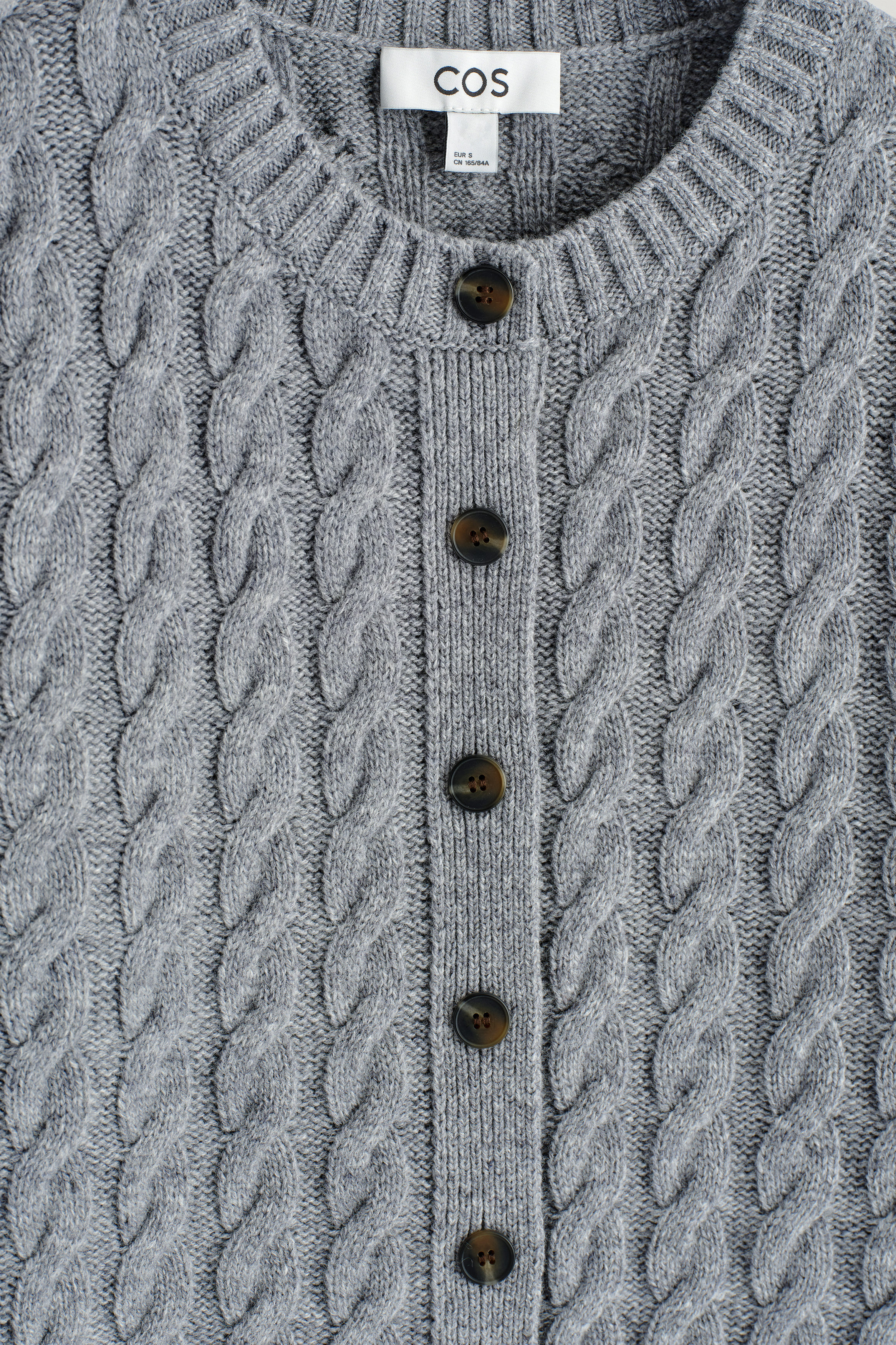CABLE-KNIT MERINO WOOL CARDIGAN - GREY | COS
