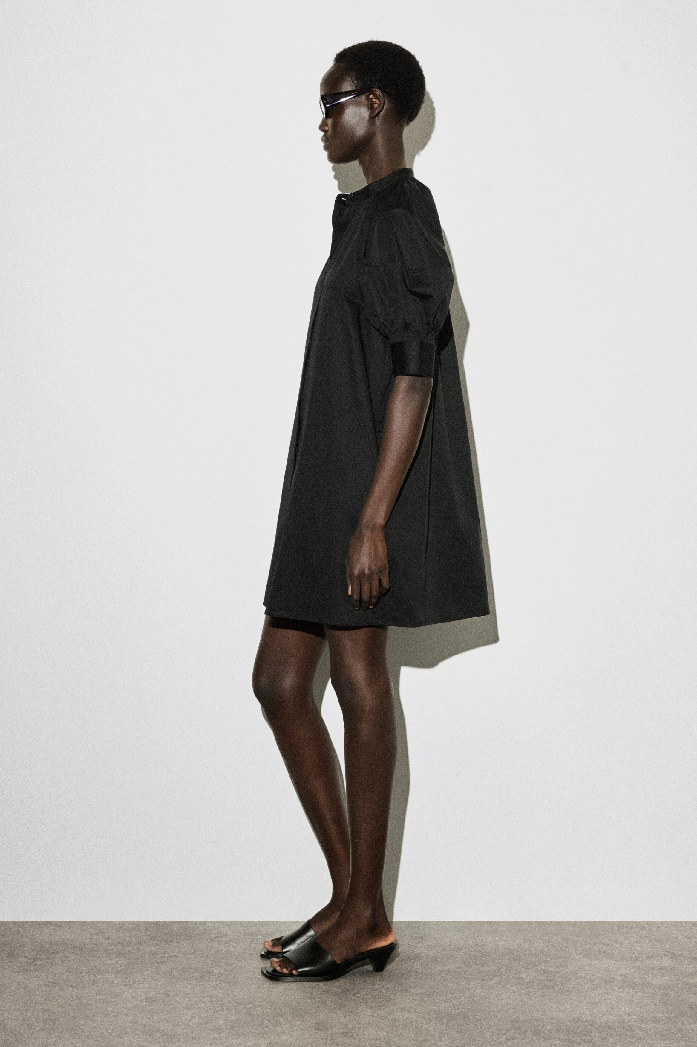 SMOCKED PUFF-SLEEVE SHIRT DRESS - BLACK | COS US
