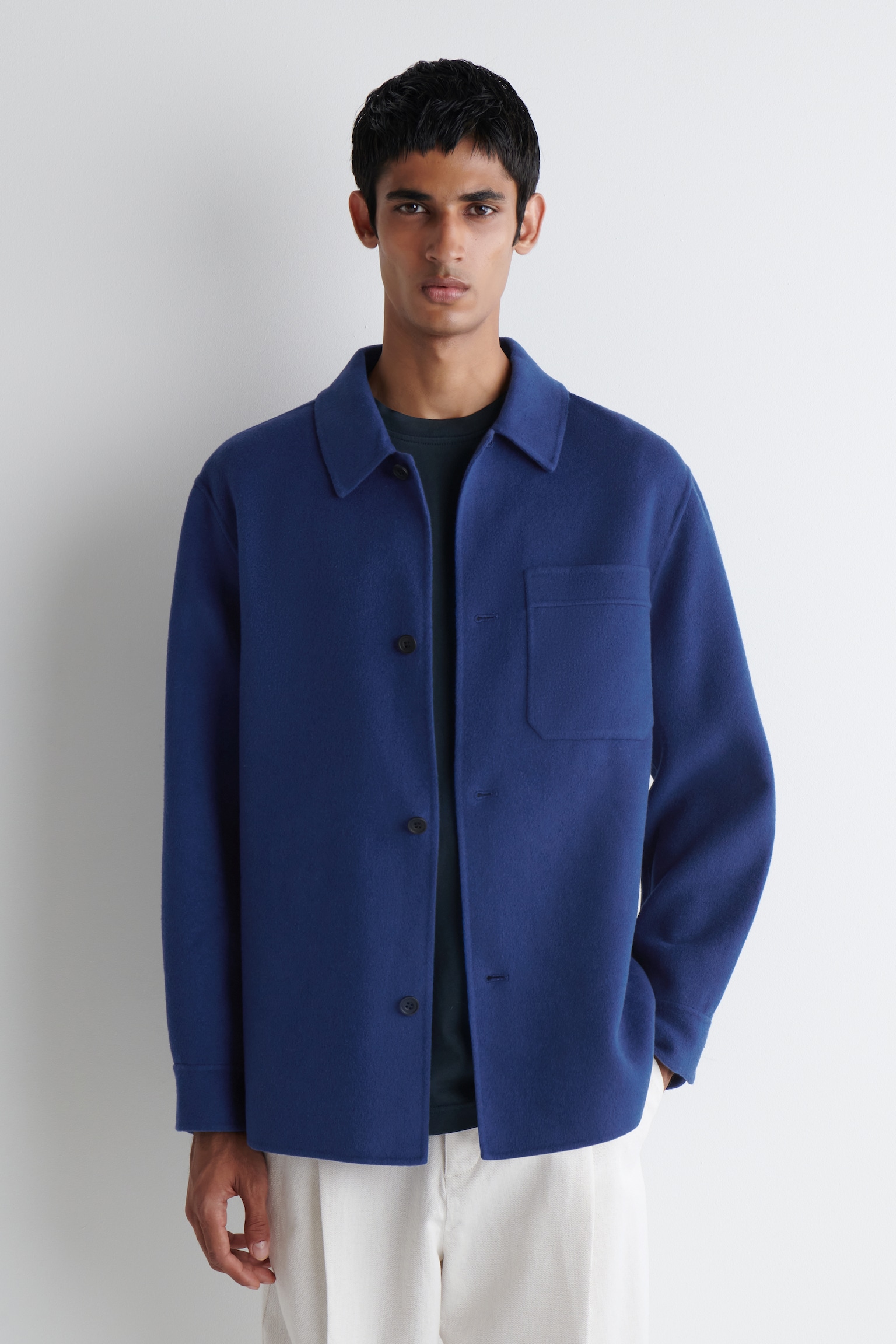 SPLIT WOOL OVERSHIRT - COBALT BLUE