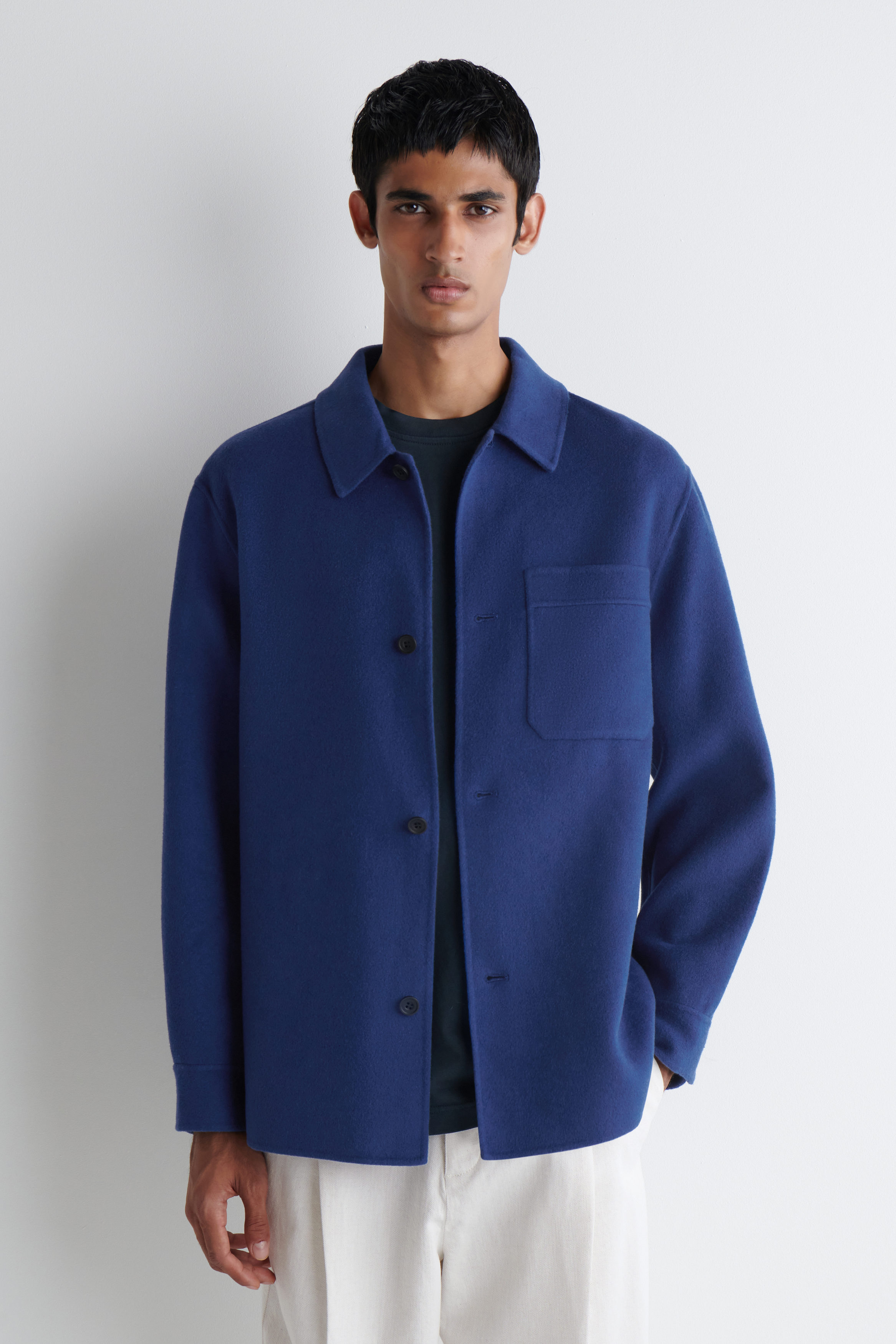ジャケット・アウター COS Wool Textured Overshirt Navy S RELAXED-FIT WOOL OVERSHIRT - NAVY | COS