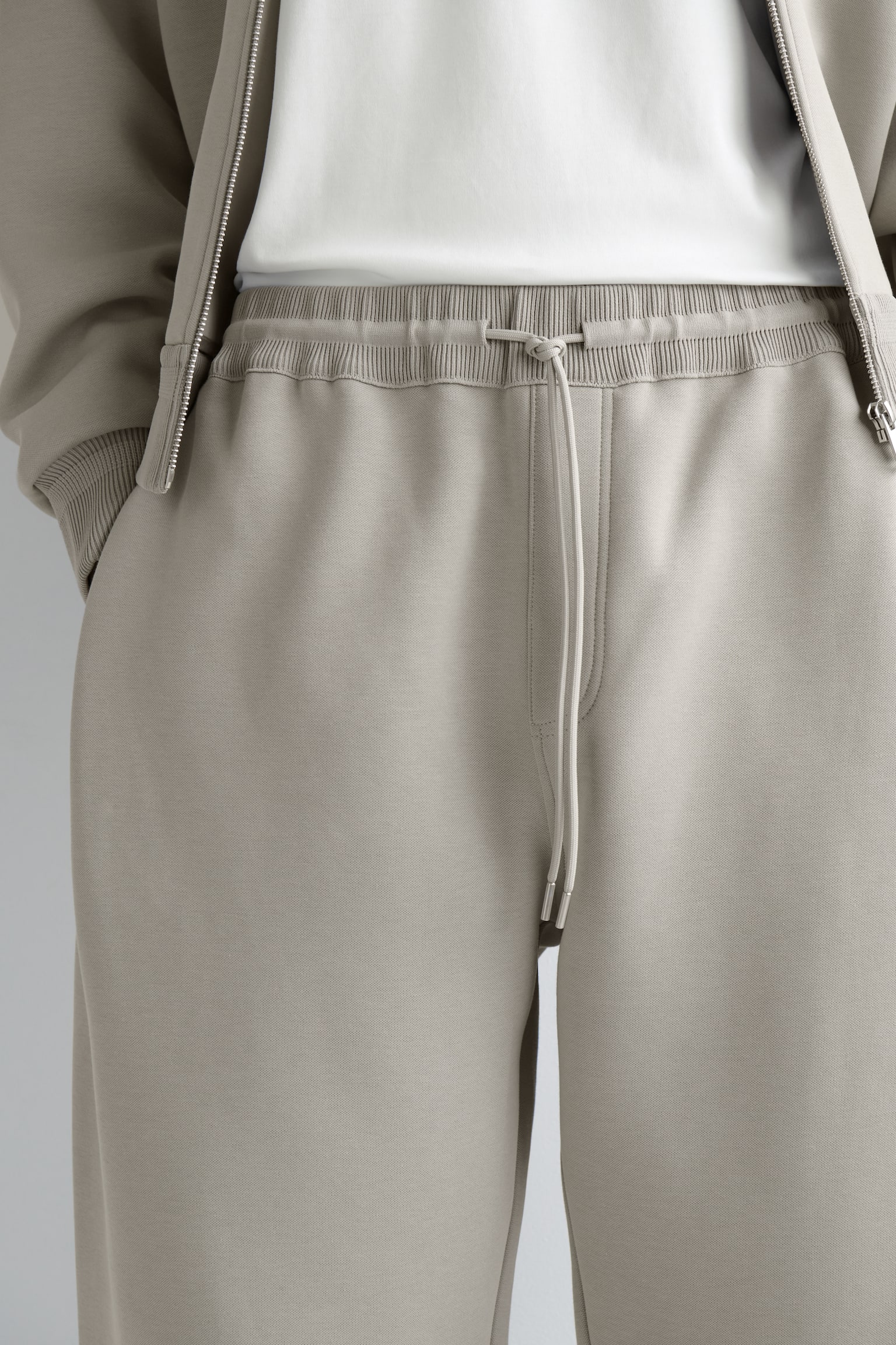 Wijdvallende barrel-leg joggingbroeken van katoenpiqué - buinbeige - 5