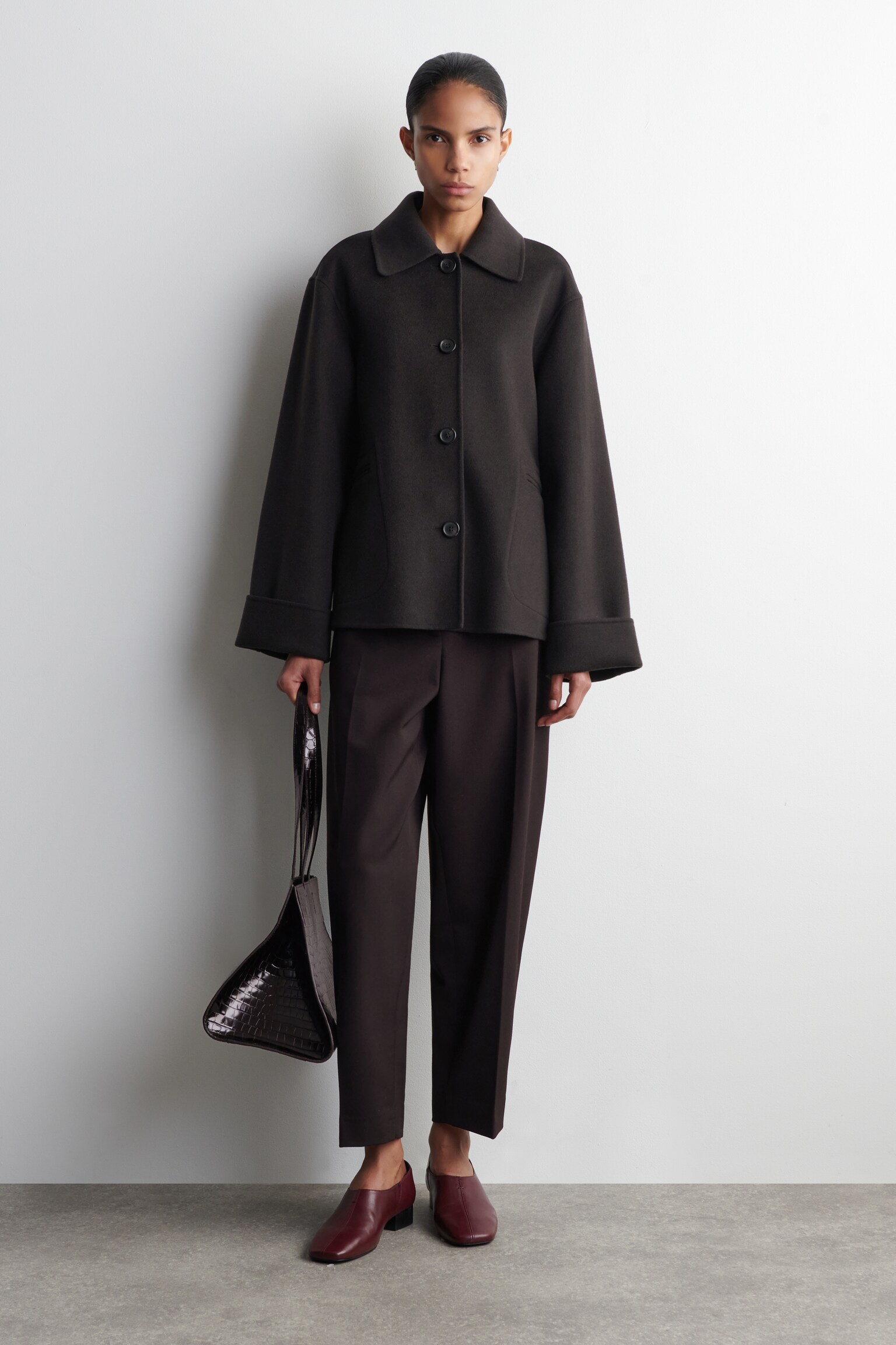 SQUARE-TOE LEATHER HEELED SHOES - DARK RED/BLACK - 2