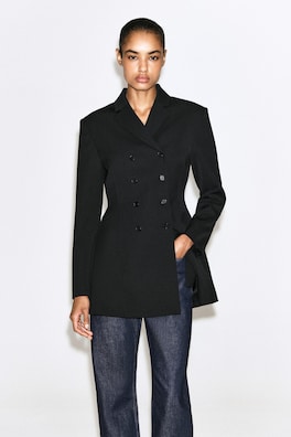 DOUBLE-BREASTED PEPLUM BLAZER — BLACK 2