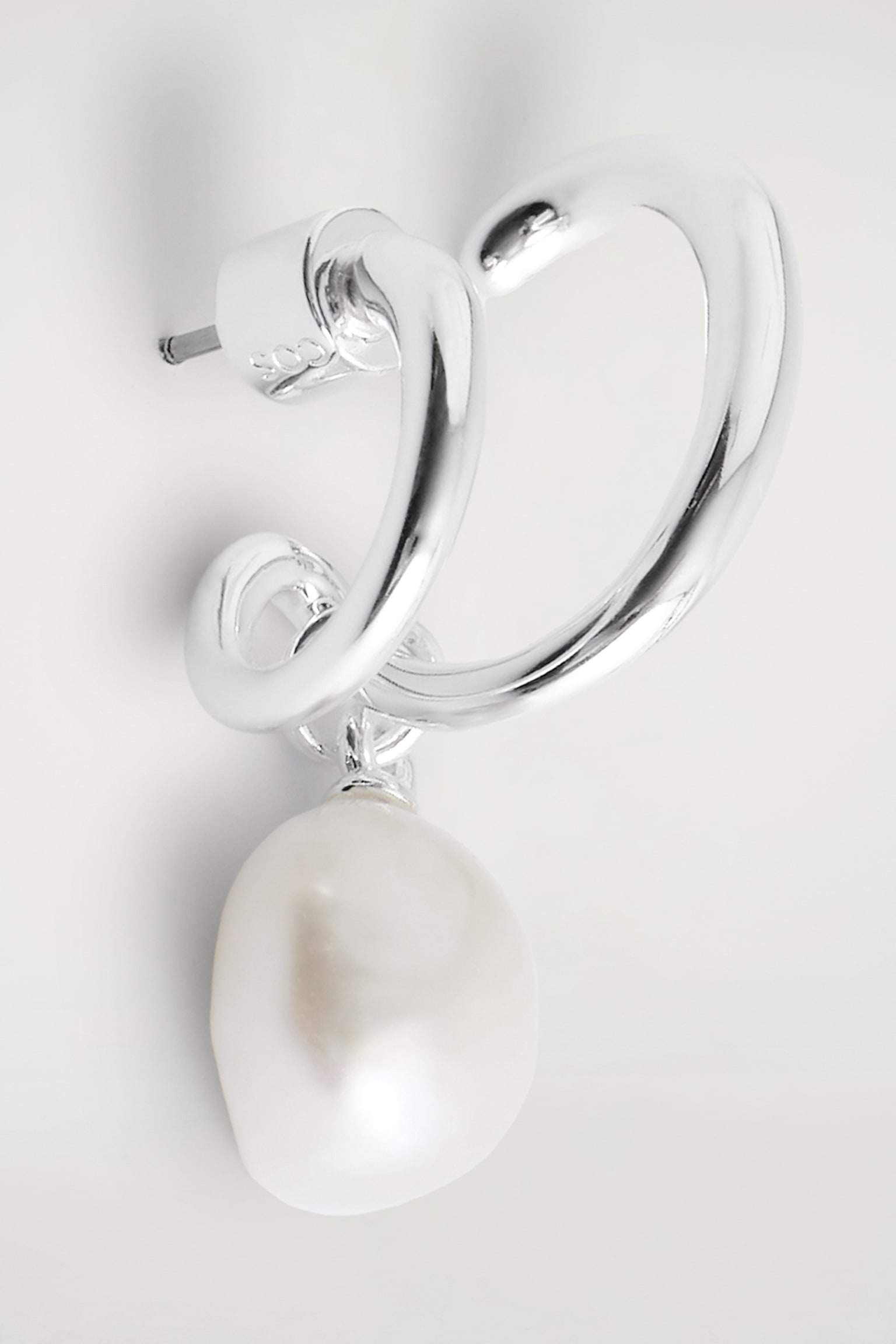 DOUBLE-HOOP PEARL EARRINGS - SILVER - 3