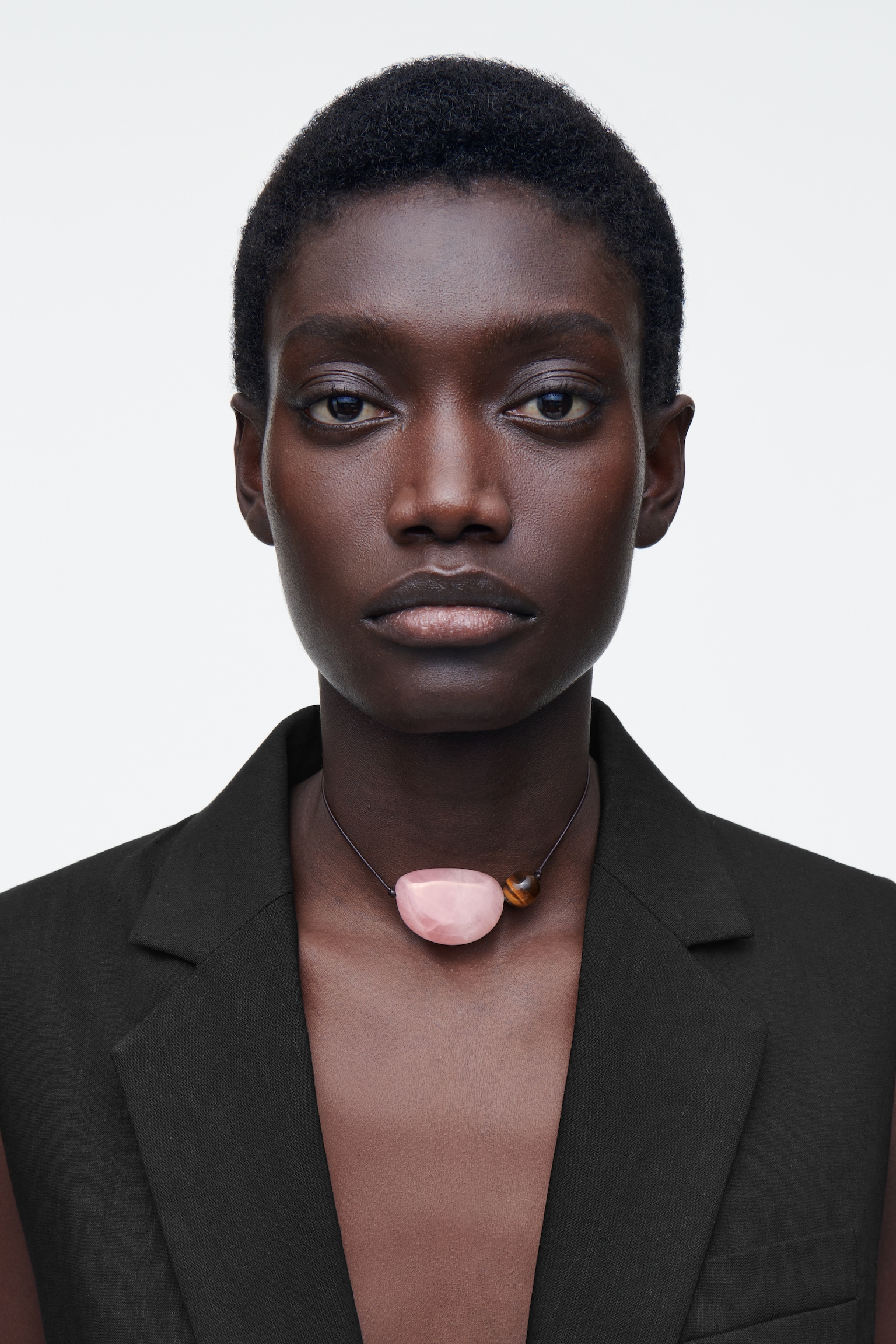 COLLIER À PENDENTIFS EN PIERRE - MARRON / ROSE - 3
