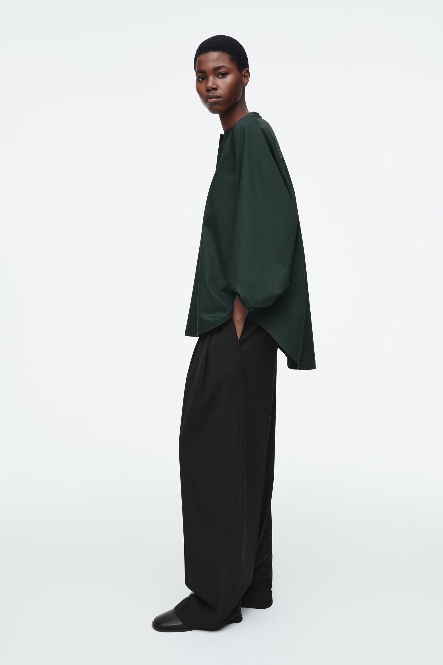 BLOUSE MANCHES BALLON - VERT FONCÉ/BLANC - 4