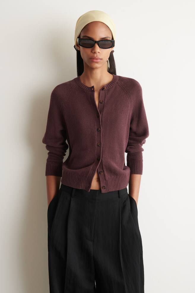 KNITTED LINEN CARDIGAN - BURGUNDY/BLUE/ECRU/GREEN - 1