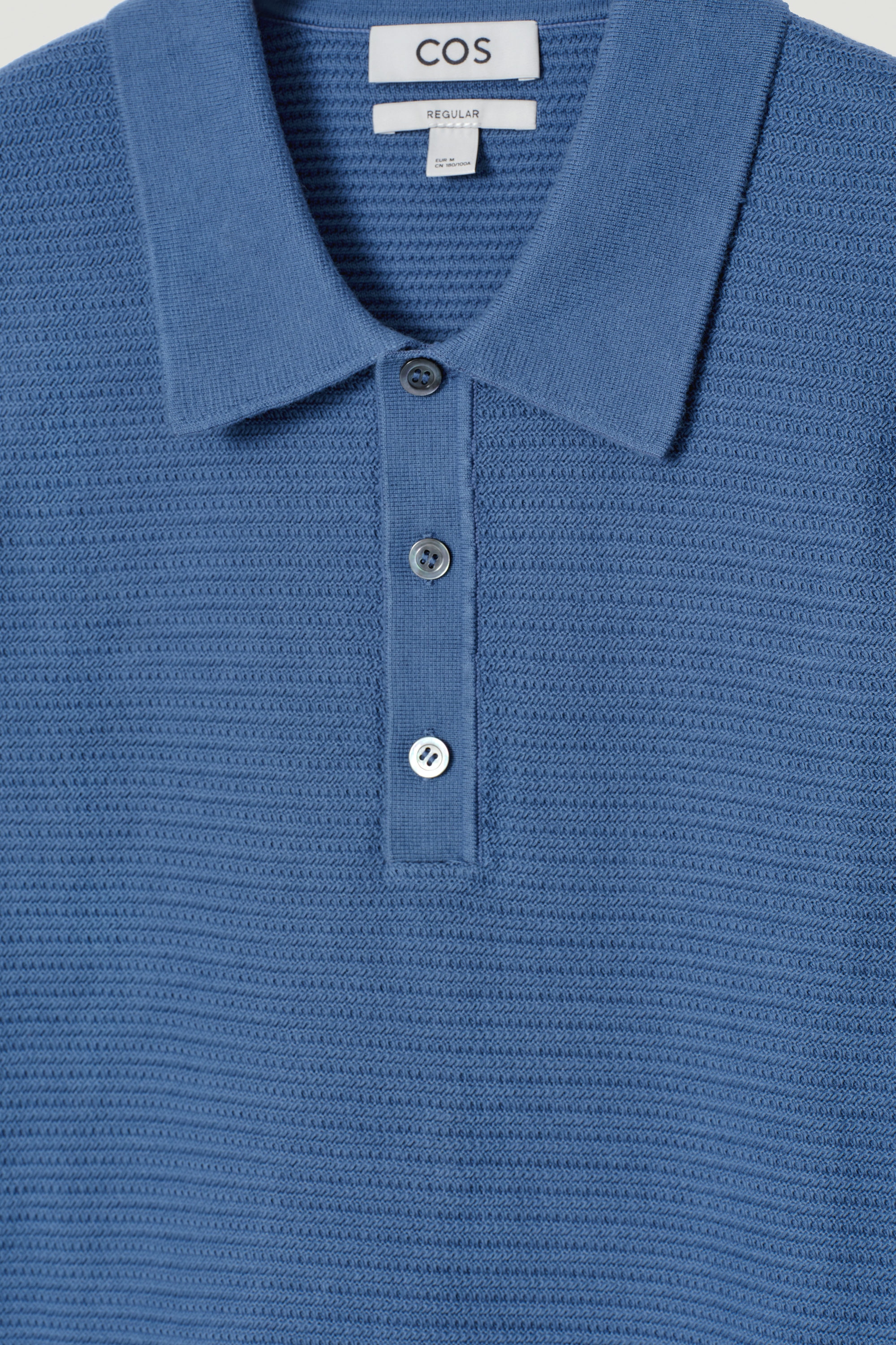 TEXTURED KNITTED COTTON POLO SHIRT - BLUE | COS