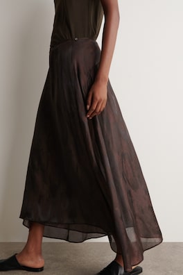 JACQUARD HANDKERCHIEF MIDI SKIRT — BROWN / ANIMAL EFFECT 4