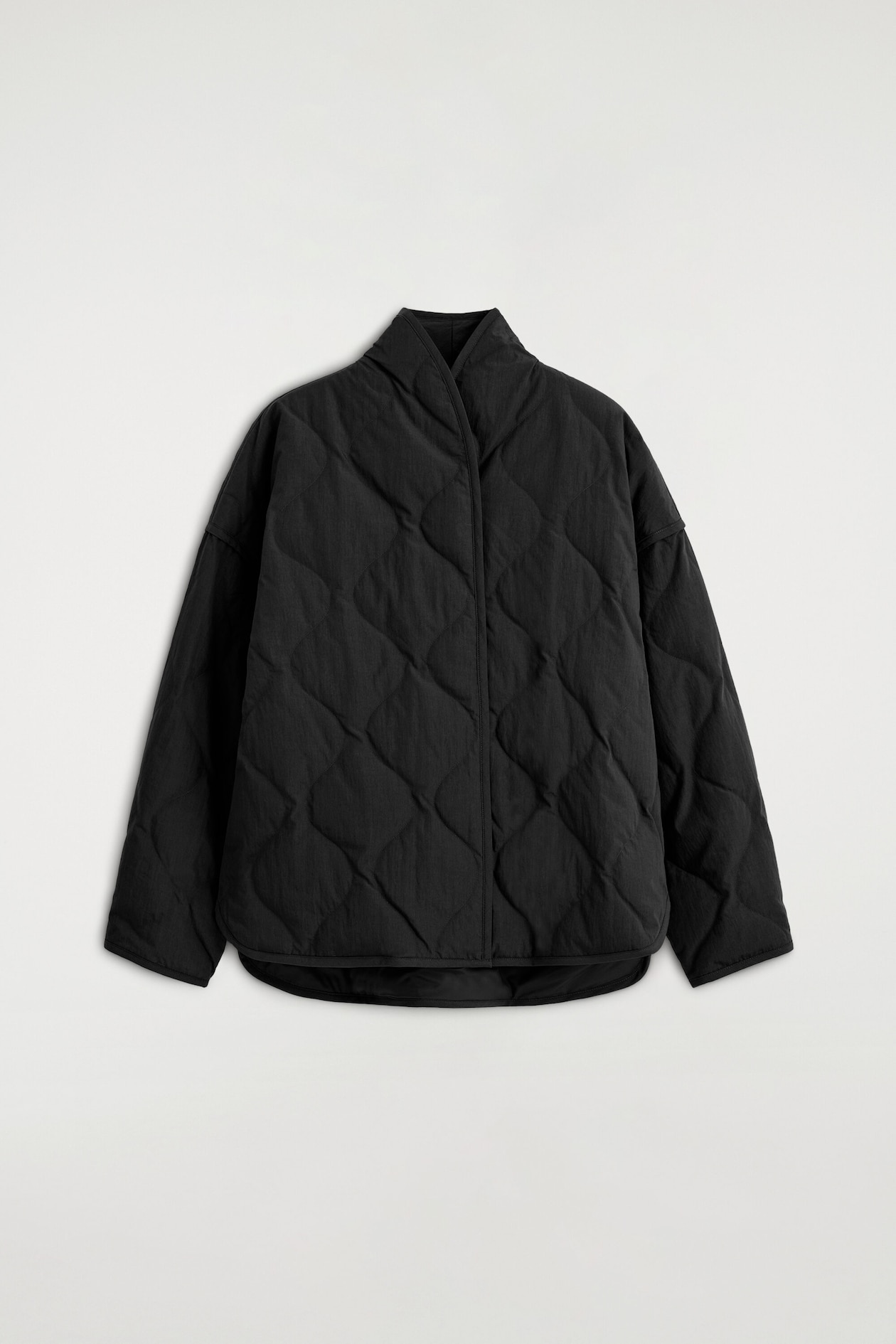 SHAWL-COLLAR QUILTED JACKET — BLACK