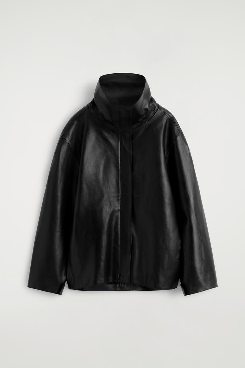 Leather Funnel-Neck Jacket