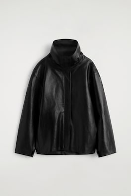 LEATHER FUNNEL-NECK JACKET — BLACK 15