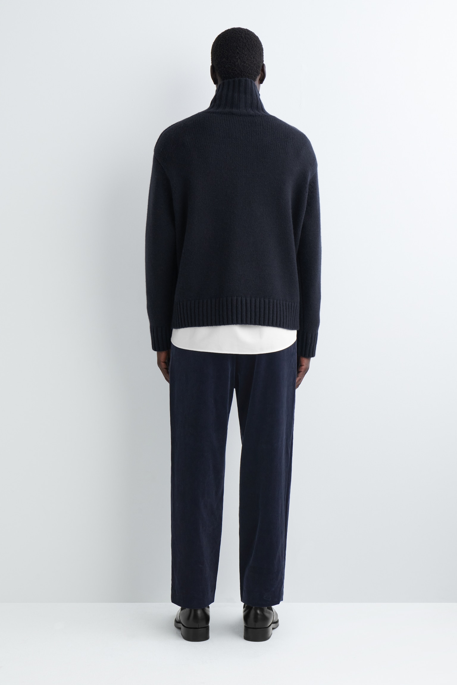PANTALON DROIT À PLIS EN VELOURS CÔTELÉ - BLEU MARINE/KAKI FONCÉ - 7