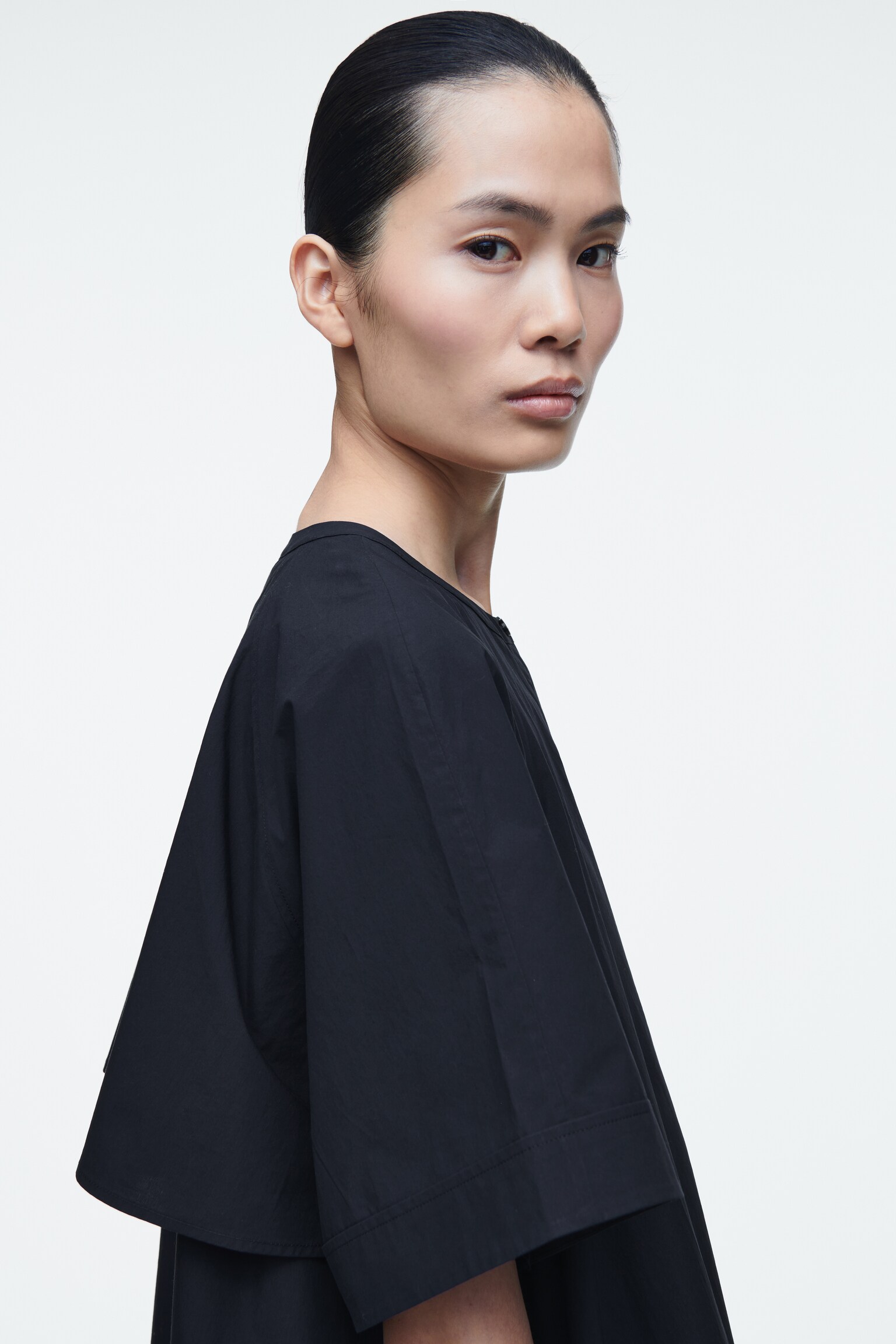 ROBE MIDI OVERSIZE EN POPELINE ÉVASÉE - BLEU MARINE - 4